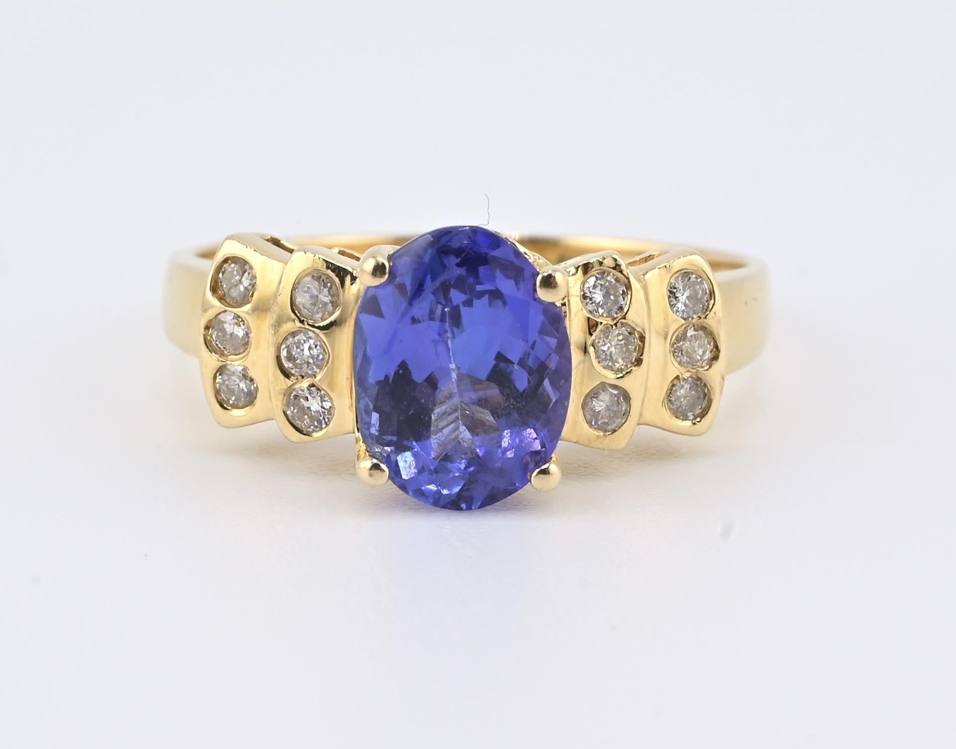 14K Yellow Gold Tanzanite Ring • 1.22ct Oval Tanzanite Diamond Accents Size 7