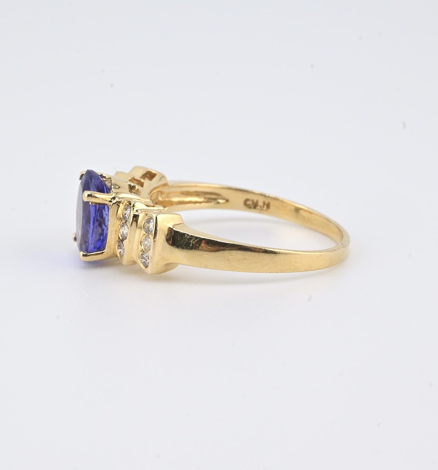 14K Yellow Gold Tanzanite Ring • 1.22ct Oval Tanzanite Diamond Accents Size 7