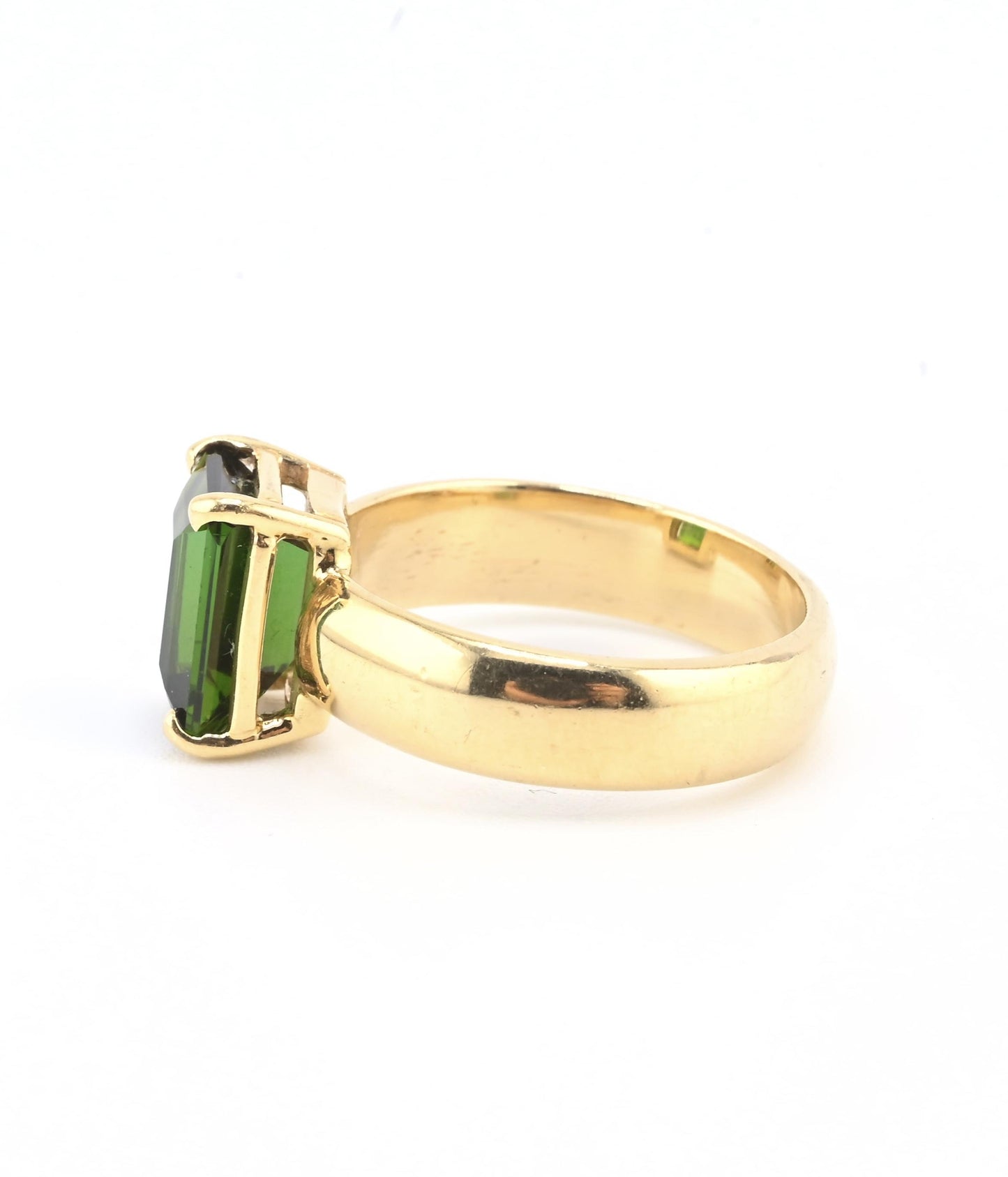 14K Yellow Gold Green Tourmaline Ring • 3.30ct Emerald Cut • Size 7.5 • 6.98g