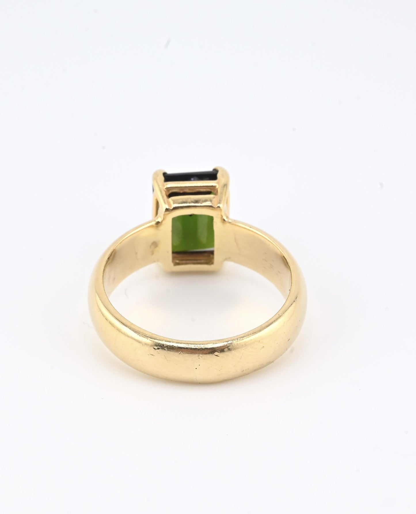 14K Yellow Gold Green Tourmaline Ring • 3.30ct Emerald Cut • Size 7.5 • 6.98g