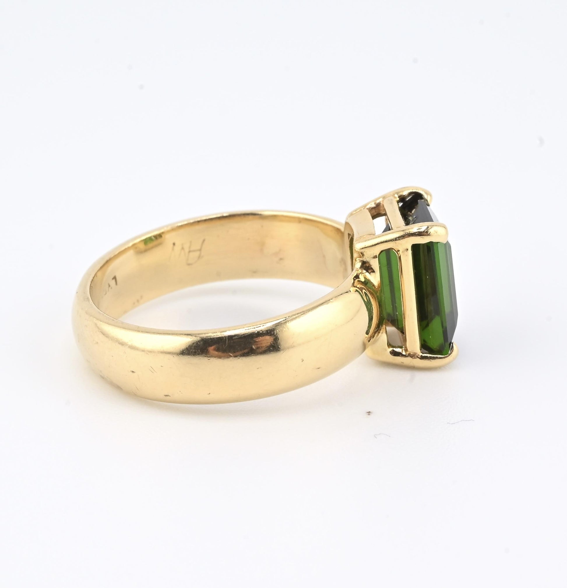 14K Yellow Gold Green Tourmaline Ring • 3.30ct Emerald Cut • Size 7.5 • 6.98g
