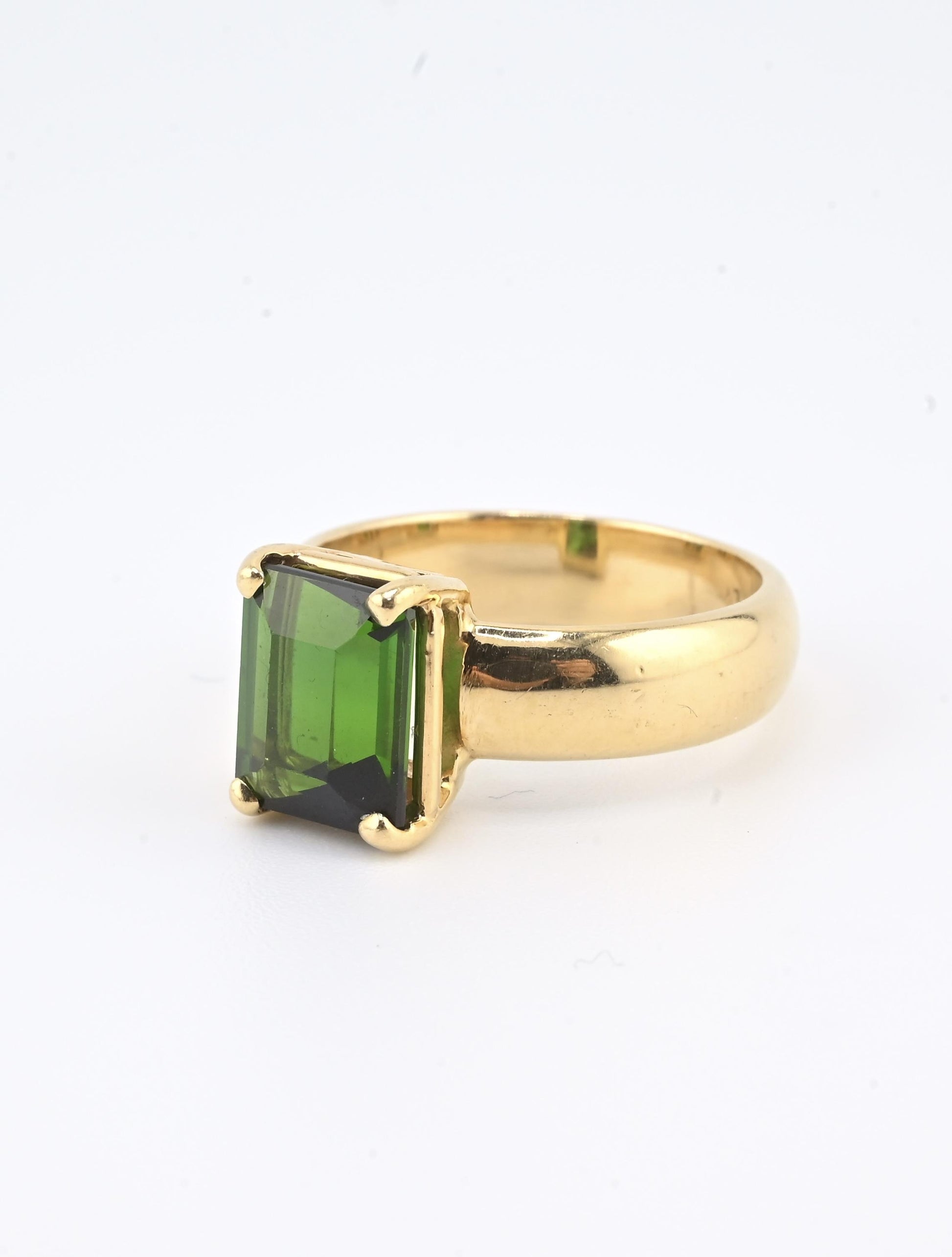 14K Yellow Gold Green Tourmaline Ring • 3.30ct Emerald Cut • Size 7.5 • 6.98g