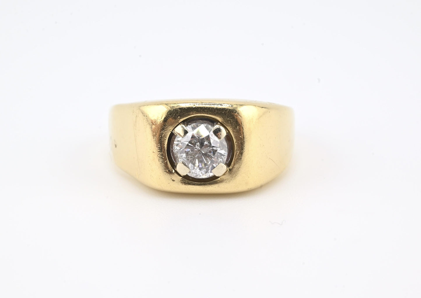 14K Yellow Gold Men’s Diamond Ring • .95ct Round Brilliant  • Size 9.25