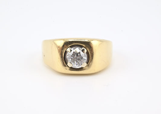 14K Yellow Gold Men’s Diamond Ring • .95ct Round Brilliant  • Size 9.25