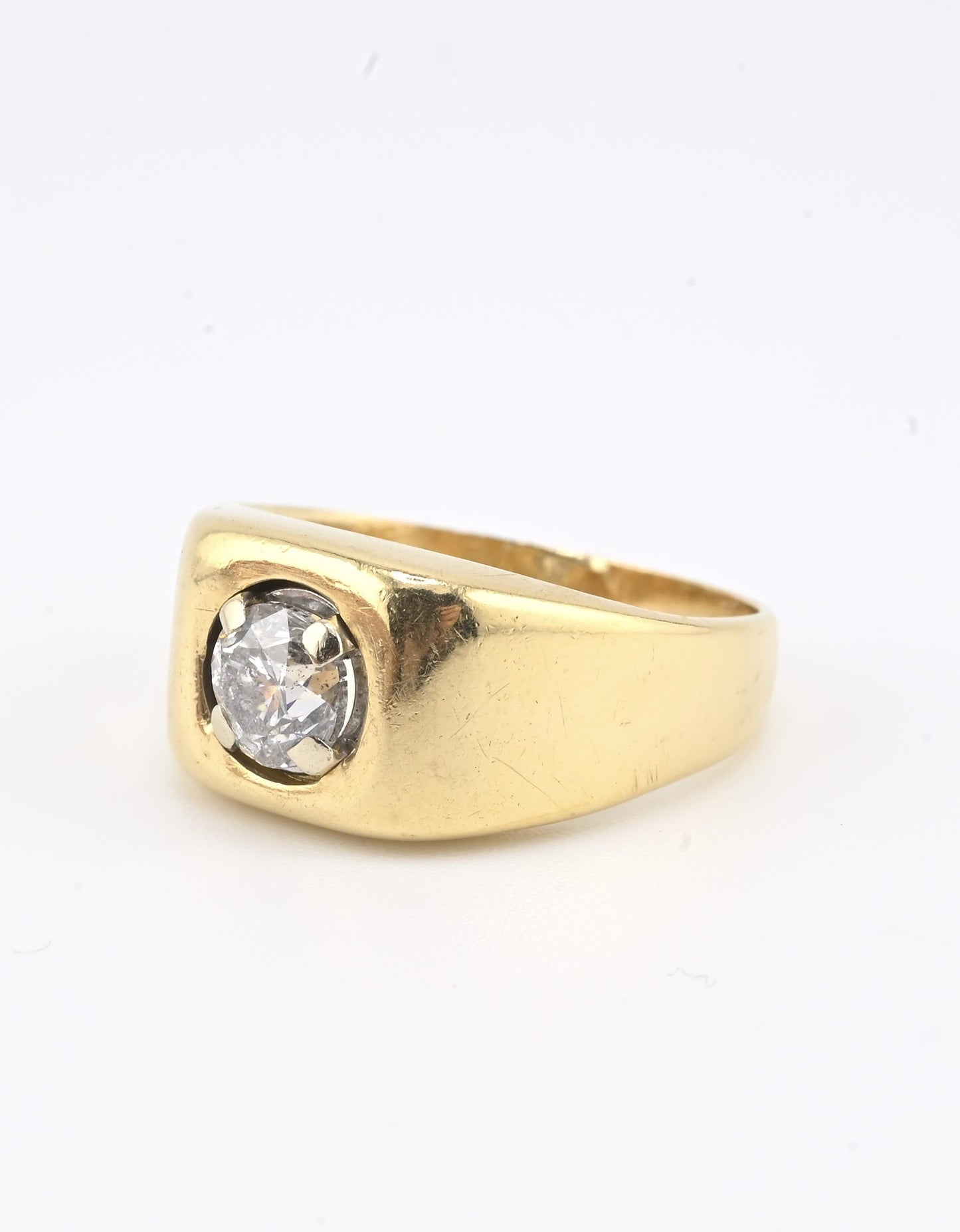 14K Yellow Gold Men’s Diamond Ring • .95ct Round Brilliant  • Size 9.25