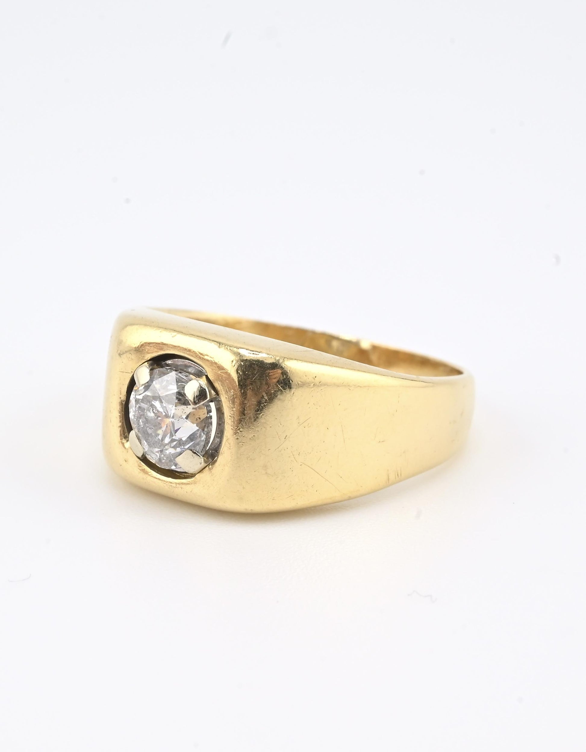 14K Yellow Gold Men’s Diamond Ring • .95ct Round Brilliant  • Size 9.25