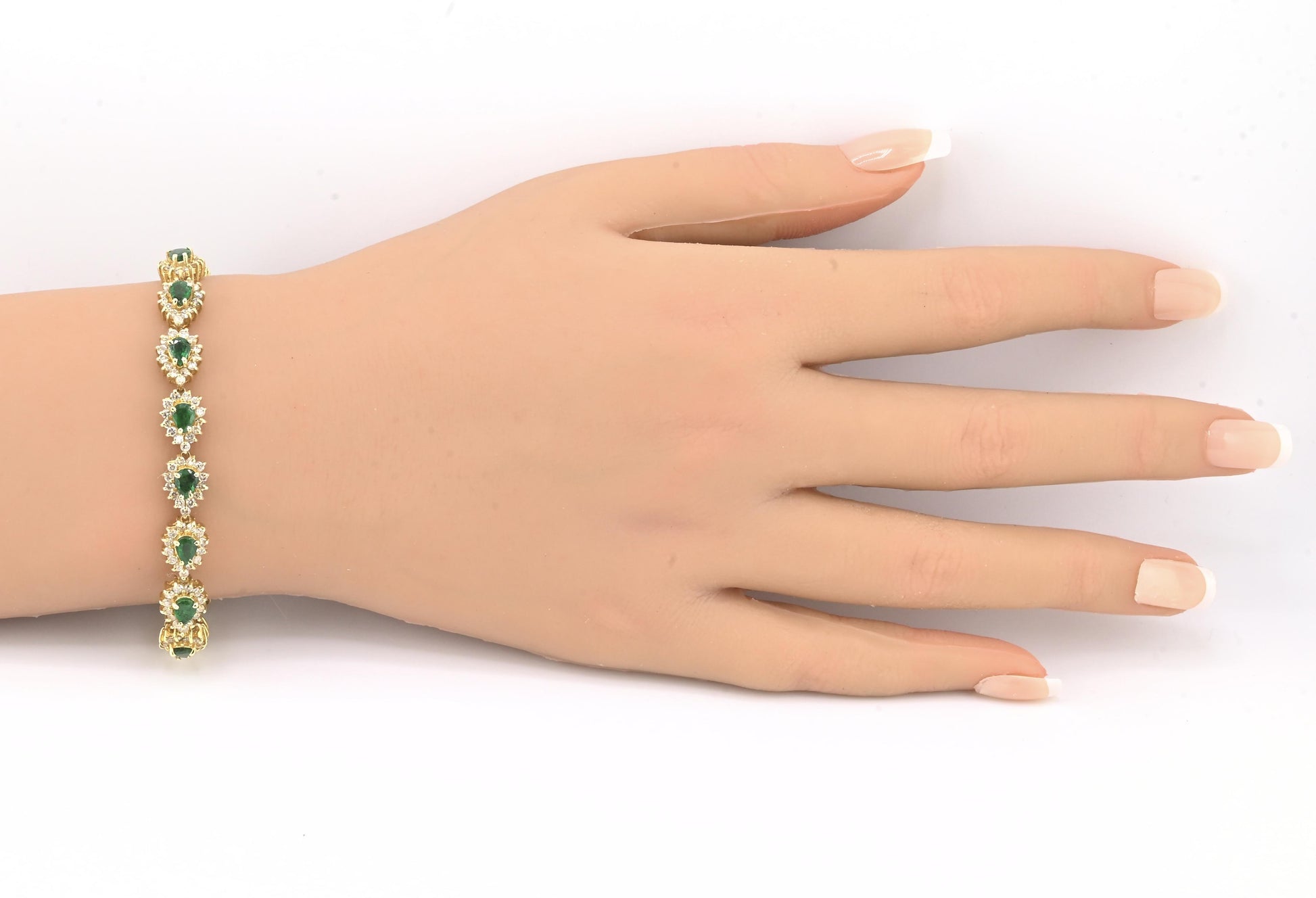14K Yellow Gold Emerald & Diamond Bracelet • 16.44g • 2.2–2.5ct Emeralds