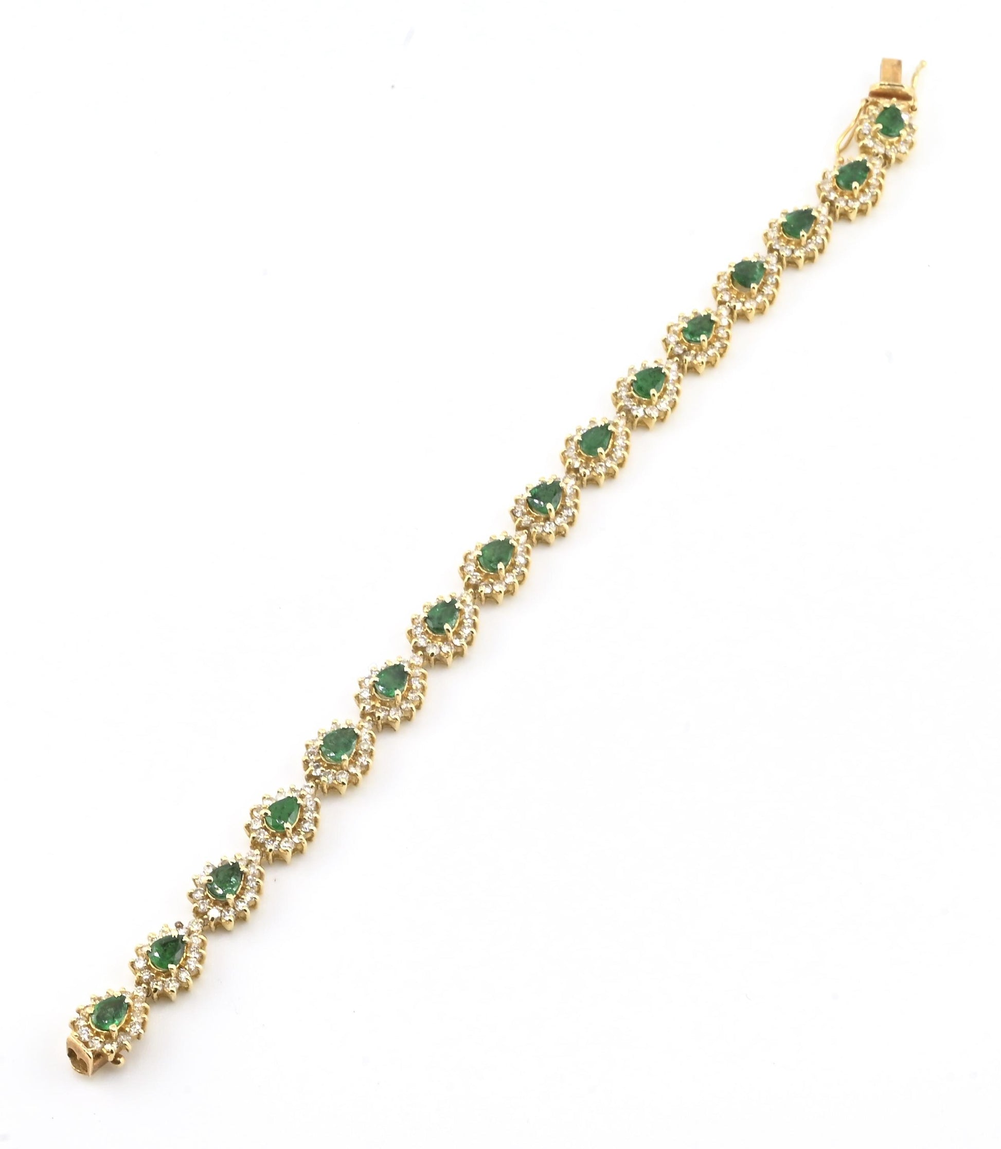 14K Yellow Gold Emerald & Diamond Bracelet • 16.44g • 2.2–2.5ct Emeralds