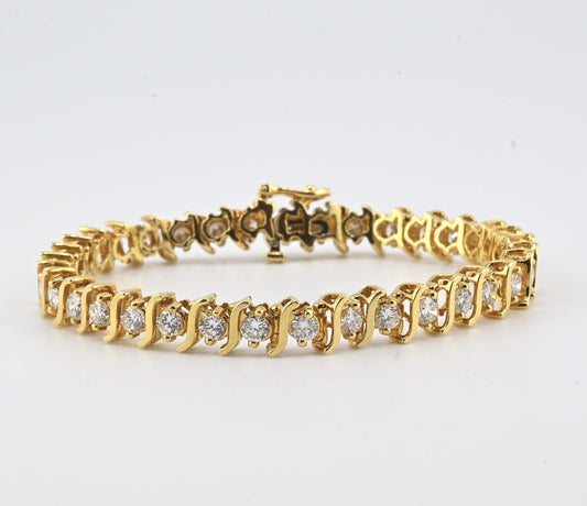 18K Yellow Gold Diamond Tennis Bracelet • 23.31g • 35 Natural Diamonds