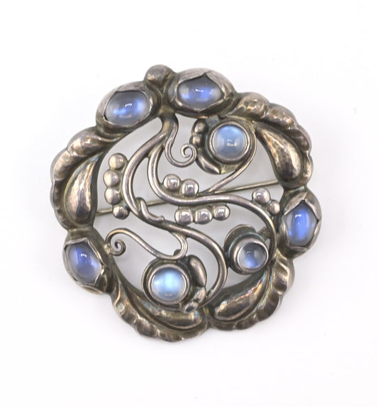 Georg Jensen Sterling Silver Moonstone Brooch • Art Nouveau Style • 17.39g