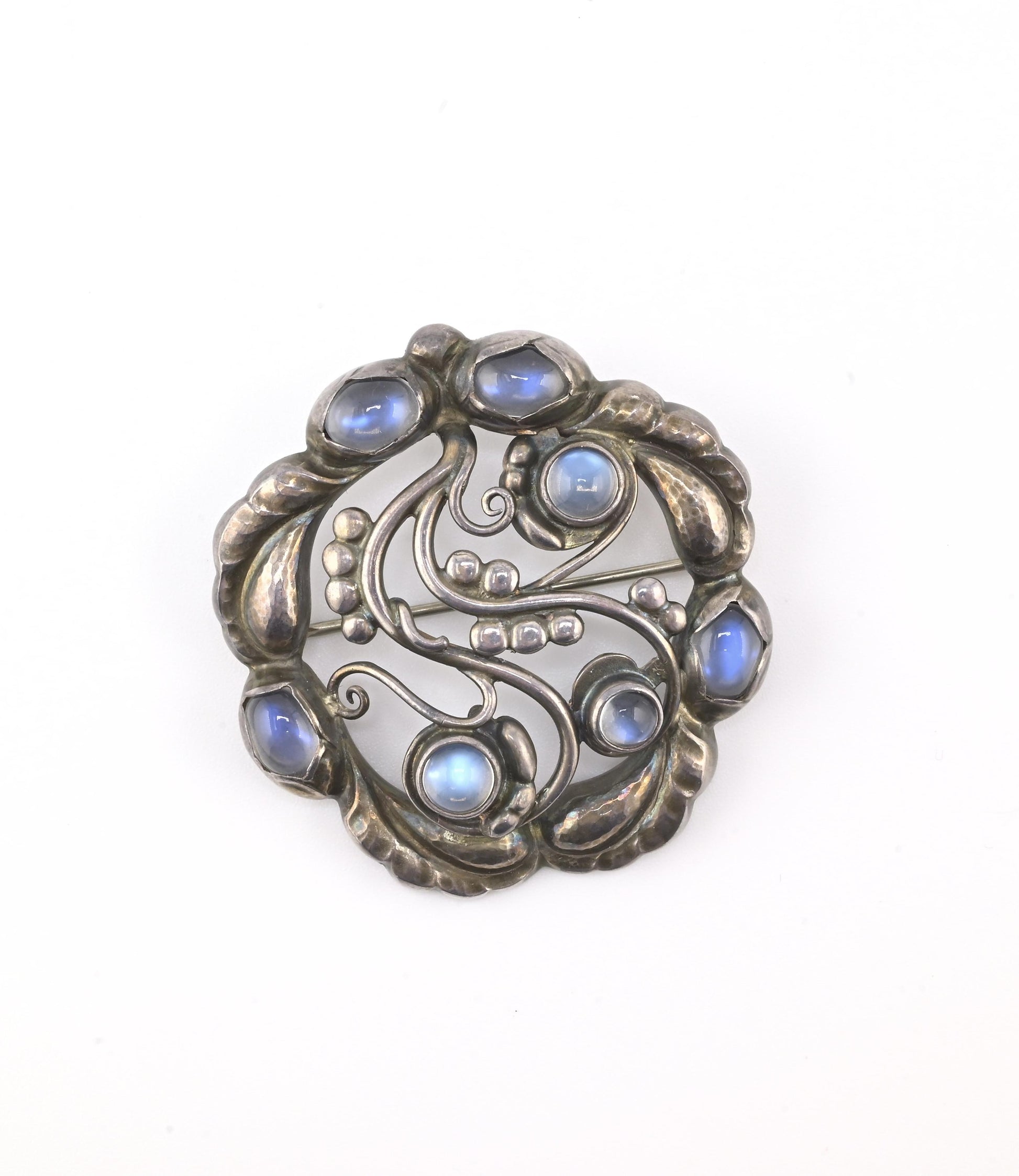 Georg Jensen Sterling Silver Moonstone Brooch • Art Nouveau Style • 17.39g