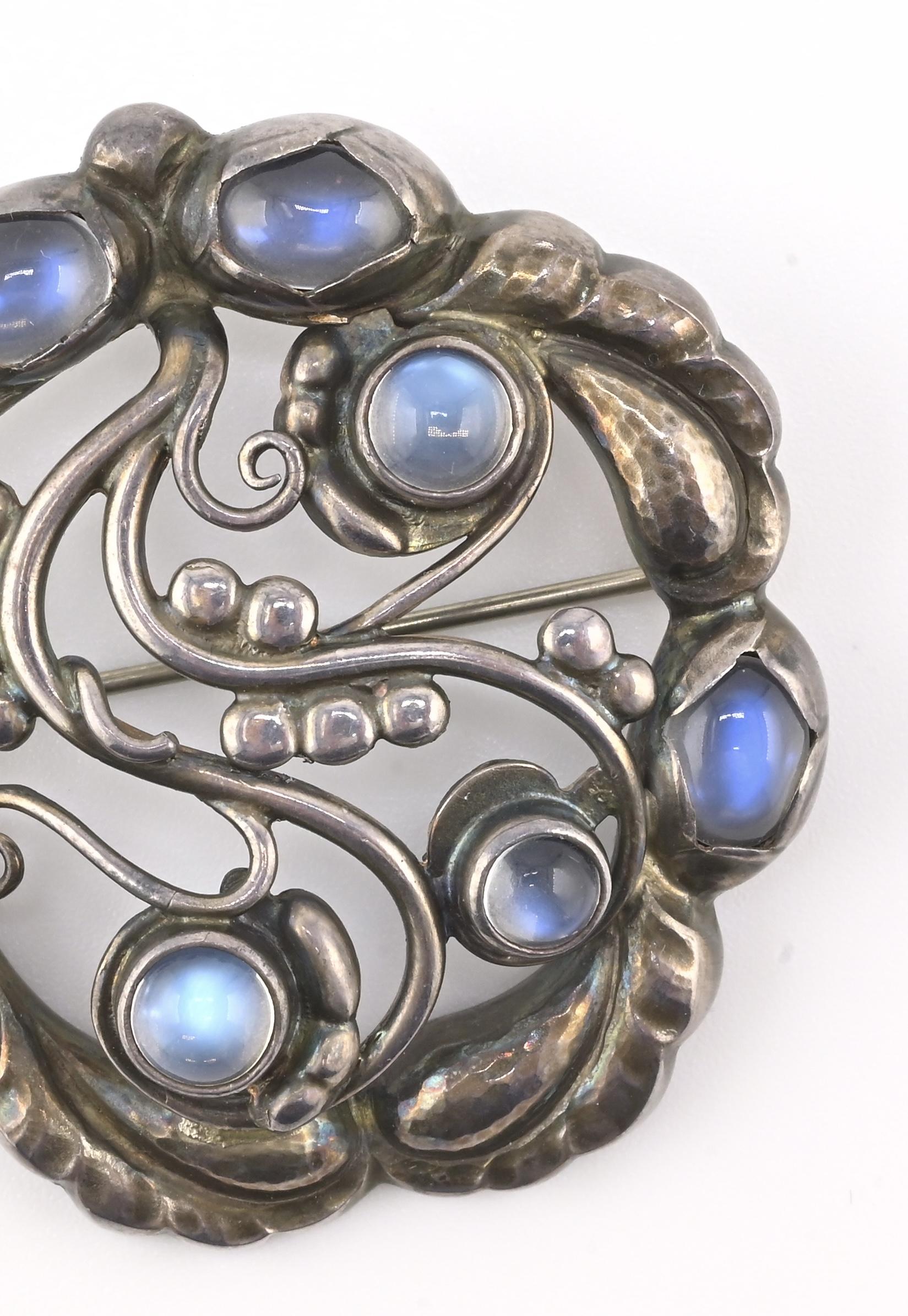 Georg Jensen Sterling Silver Moonstone Brooch • Art Nouveau Style • 17.39g