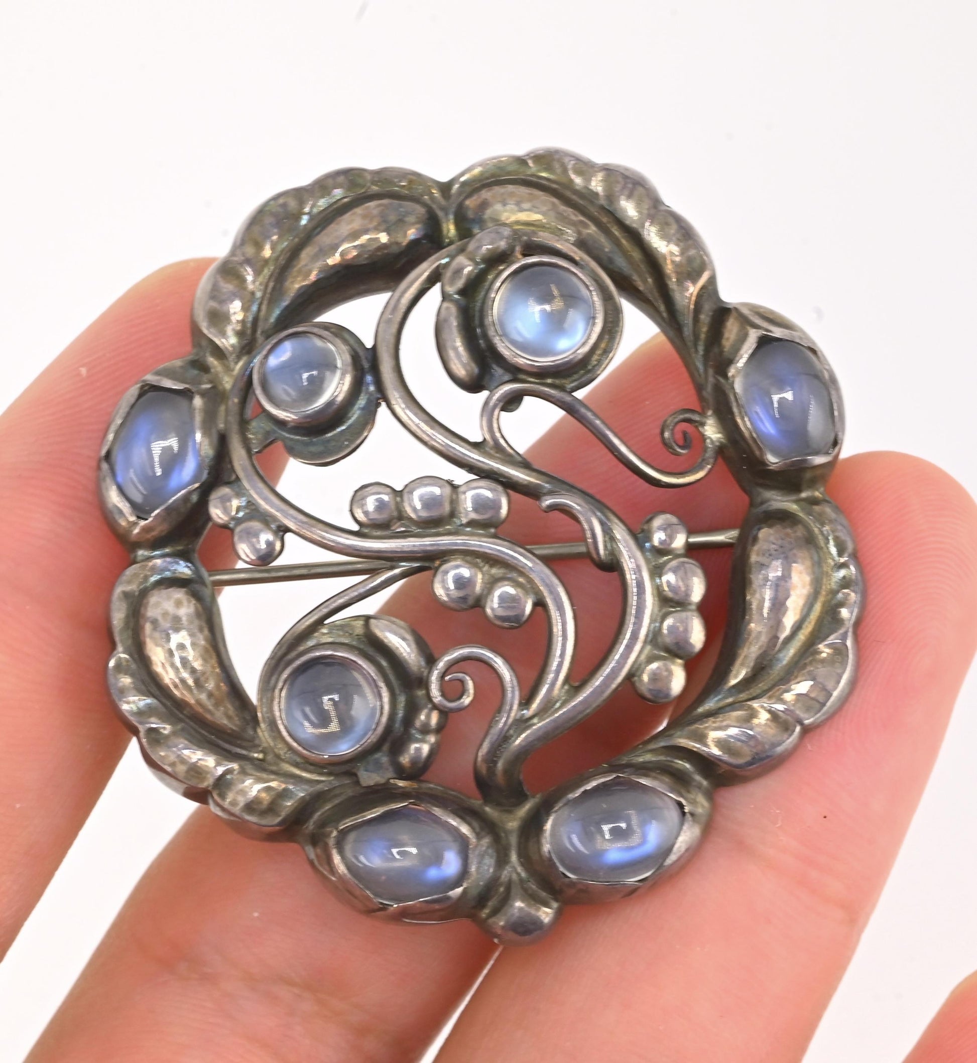 Georg Jensen Sterling Silver Moonstone Brooch • Art Nouveau Style • 17.39g