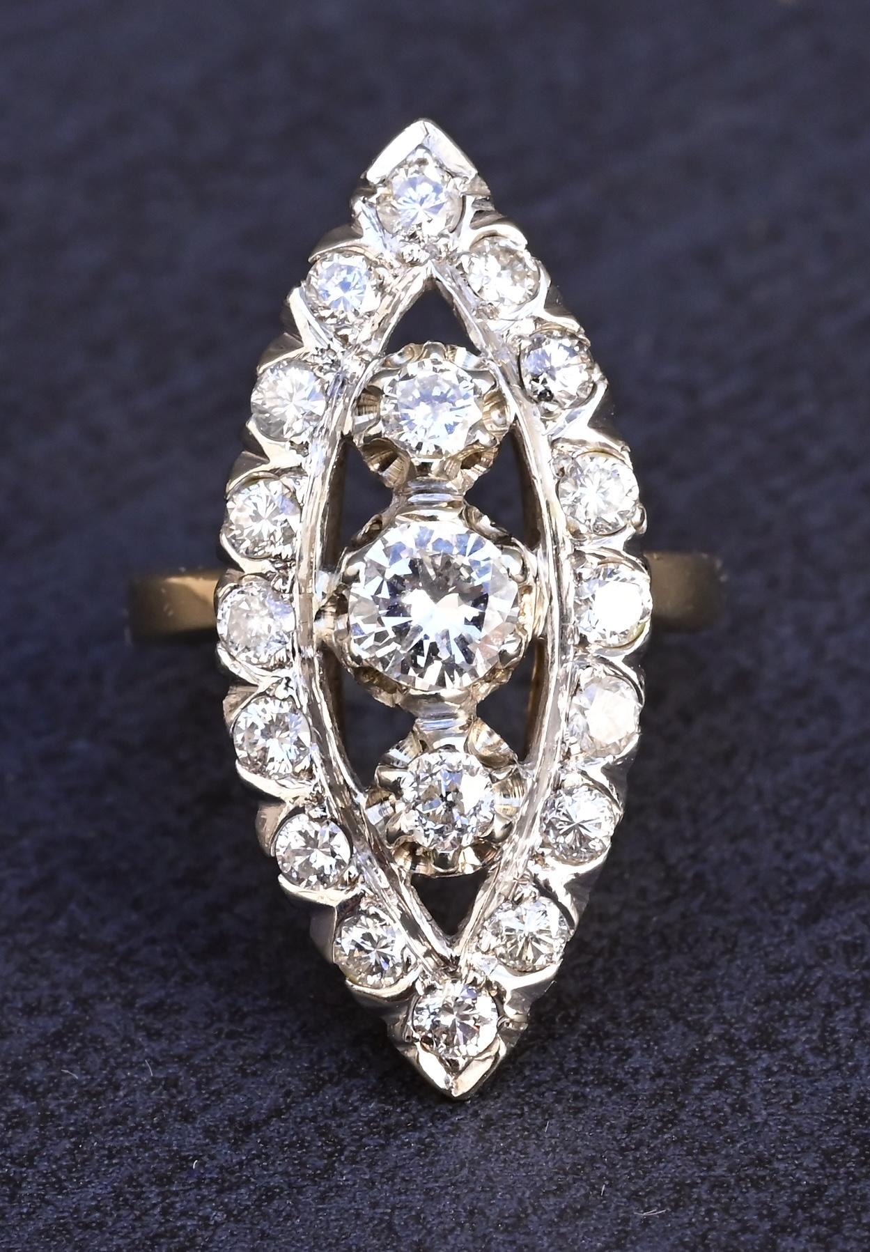 14K White & Yellow Gold Ring with 1.67 Carats of Natural Diamonds, Size 6