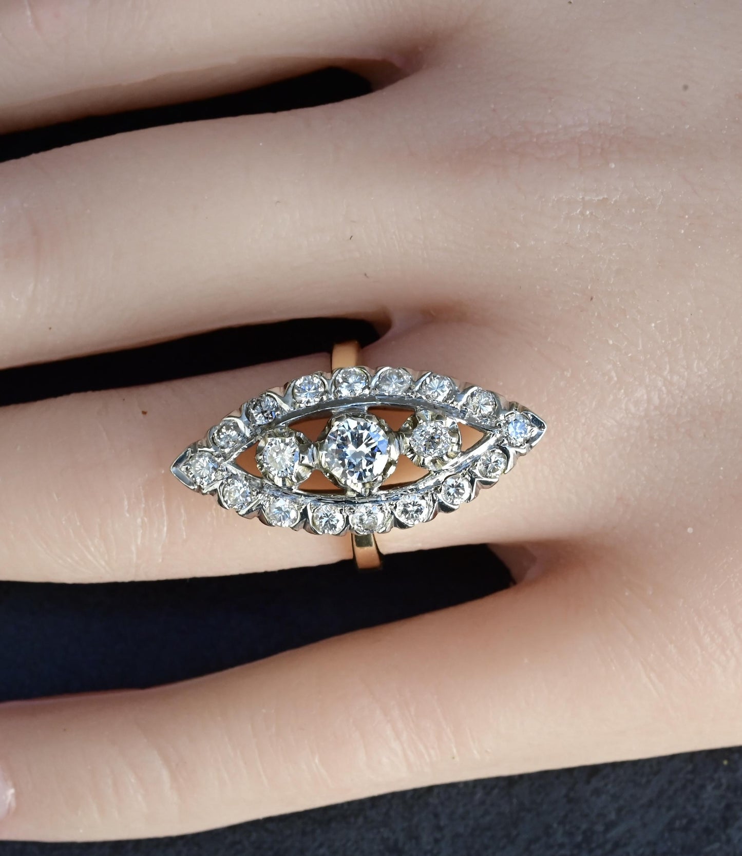 14K White & Yellow Gold Ring with 1.67 Carats of Natural Diamonds, Size 6