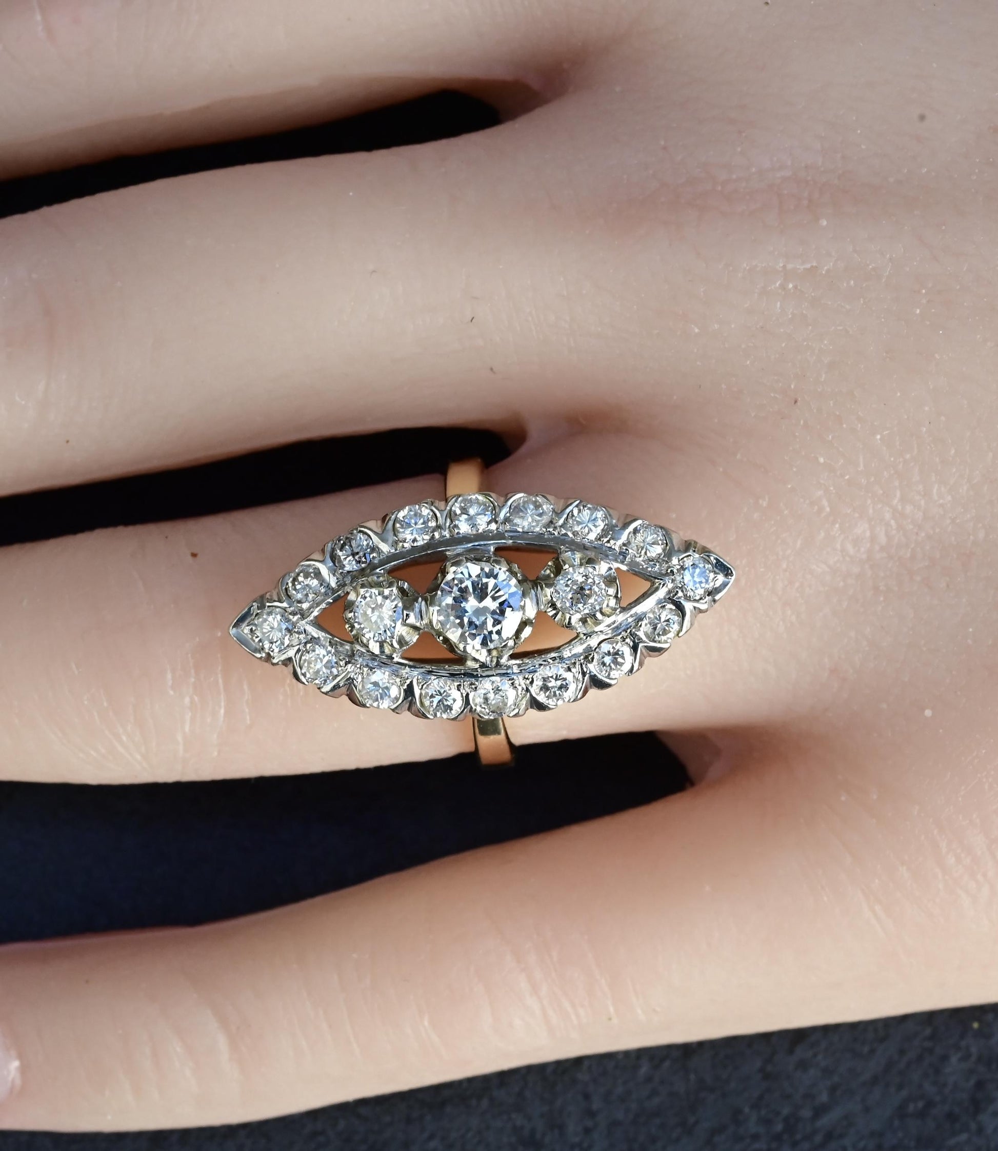 14K White & Yellow Gold Ring with 1.67 Carats of Natural Diamonds, Size 6