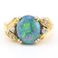 GIA Certified 2.40ct Natural Black Opal & Diamond Ring 14K Yellow Gold