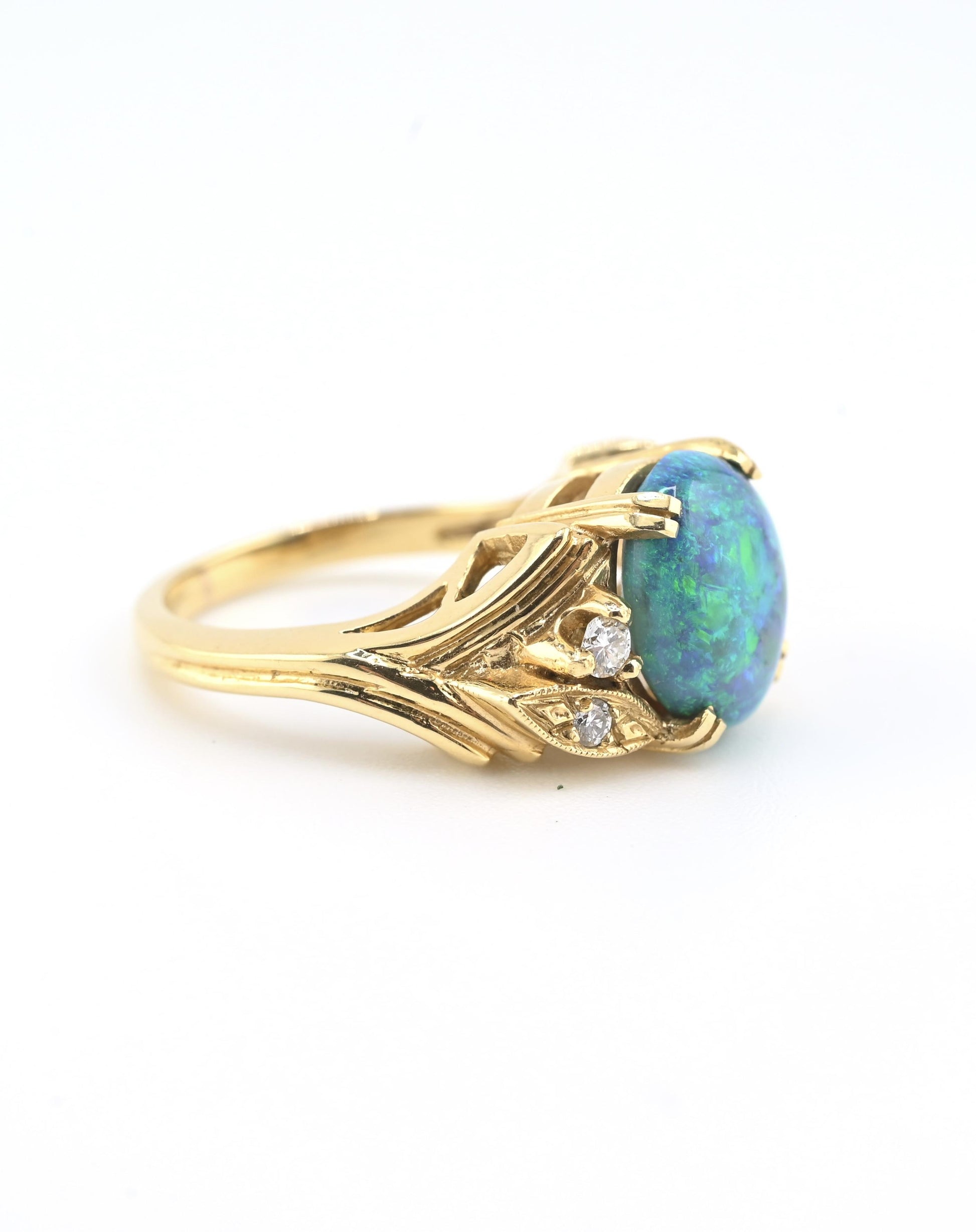 GIA Certified 2.40ct Natural Black Opal & Diamond Ring 14K Yellow Gold