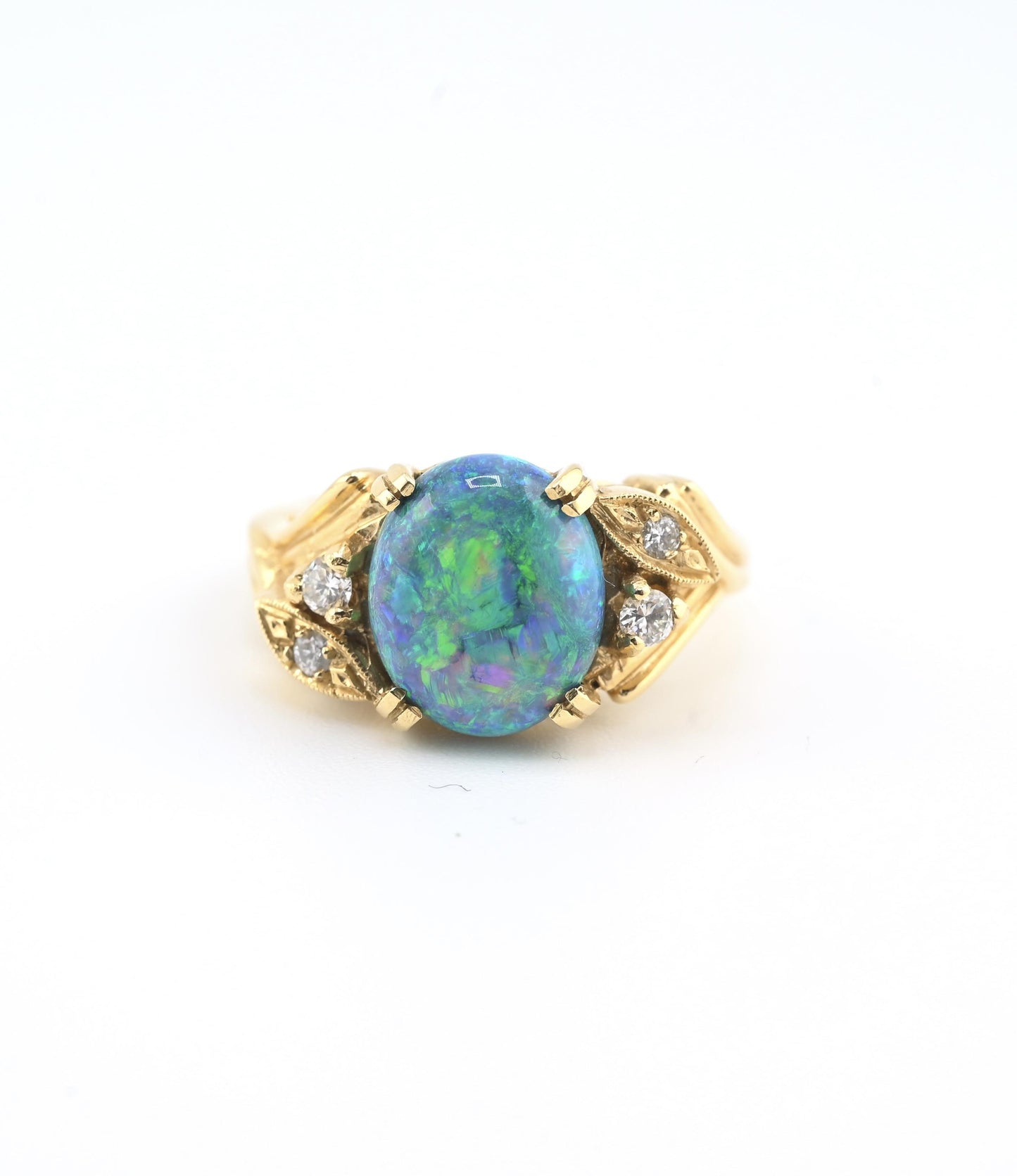 GIA Certified 2.40ct Natural Black Opal & Diamond Ring 14K Yellow Gold