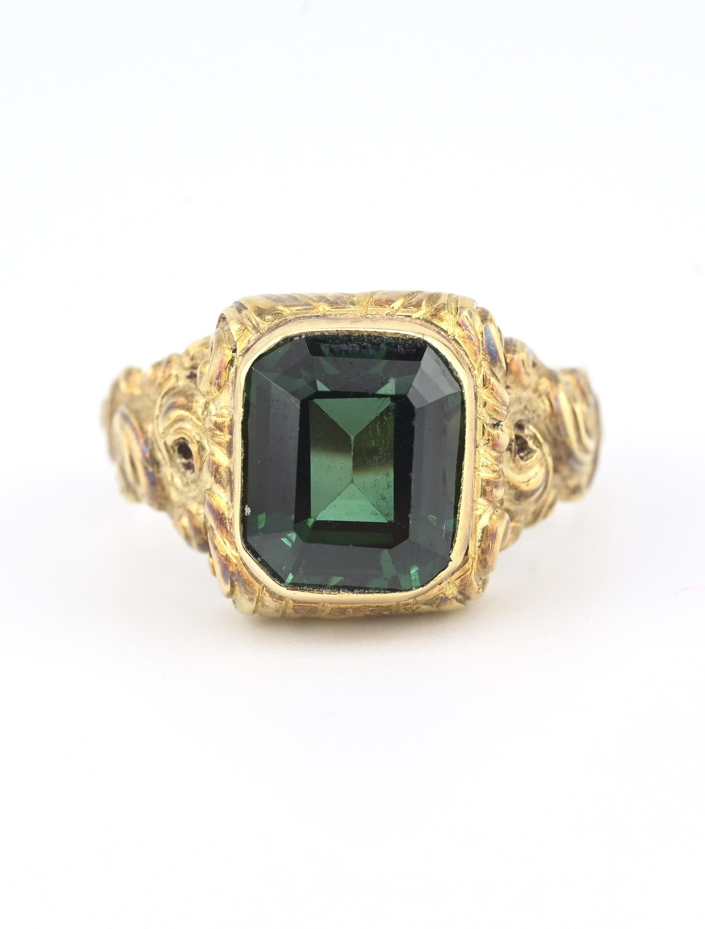 Victorian Style 14K Gold Ring with GIA Certified Green Spinel
