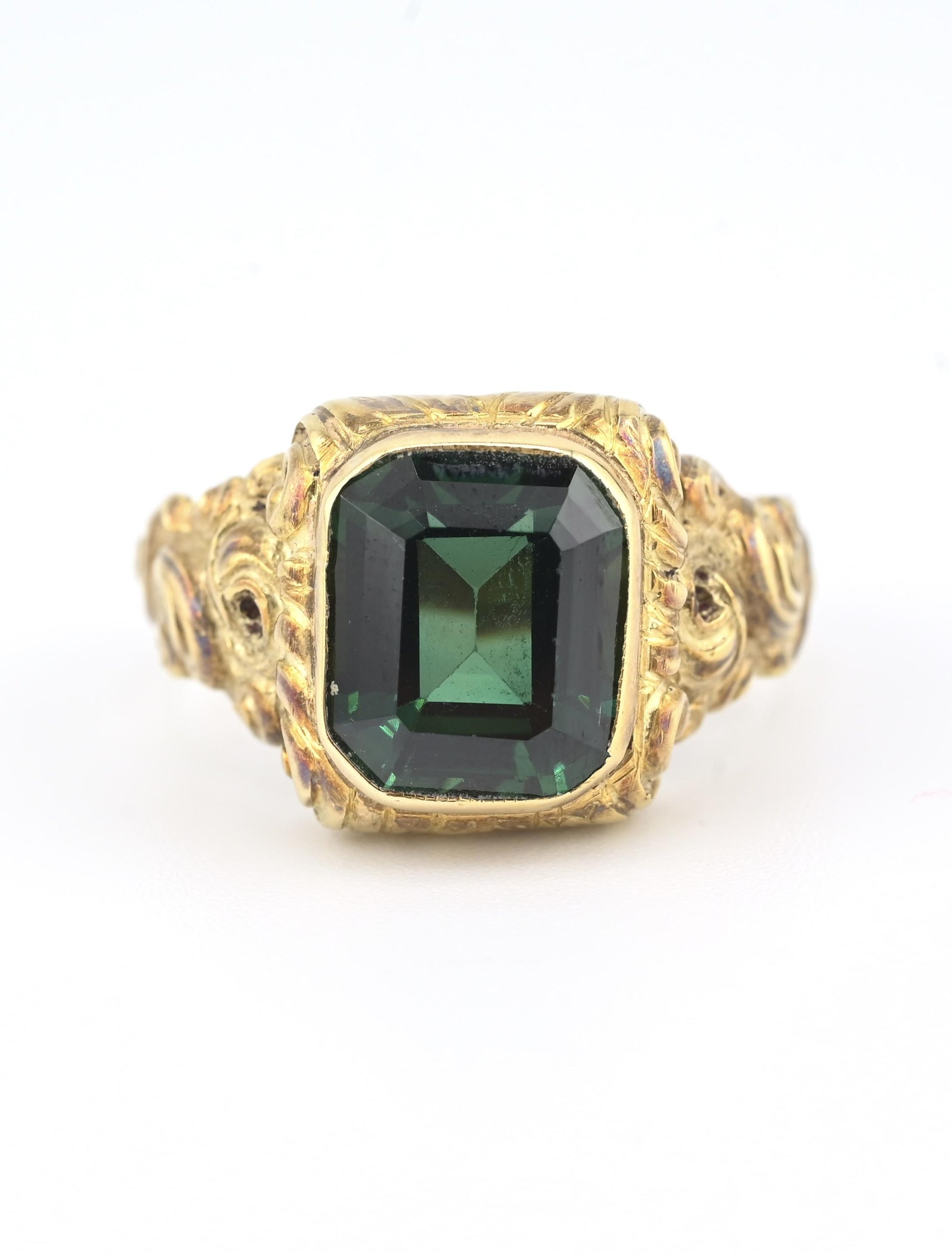 Victorian Style 14K Gold Ring with GIA Certified Green Spinel