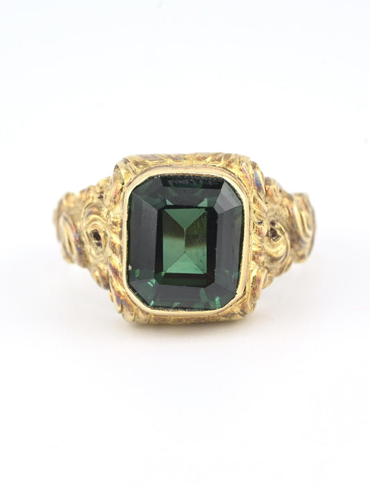 Victorian Style 14K Gold Ring with GIA Certified Green Spinel