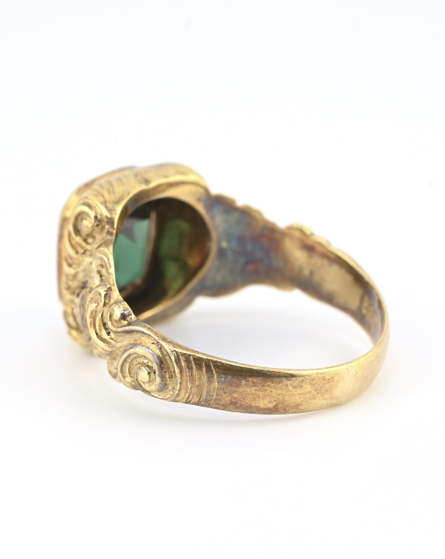 Victorian Style 14K Gold Ring with GIA Certified Green Spinel