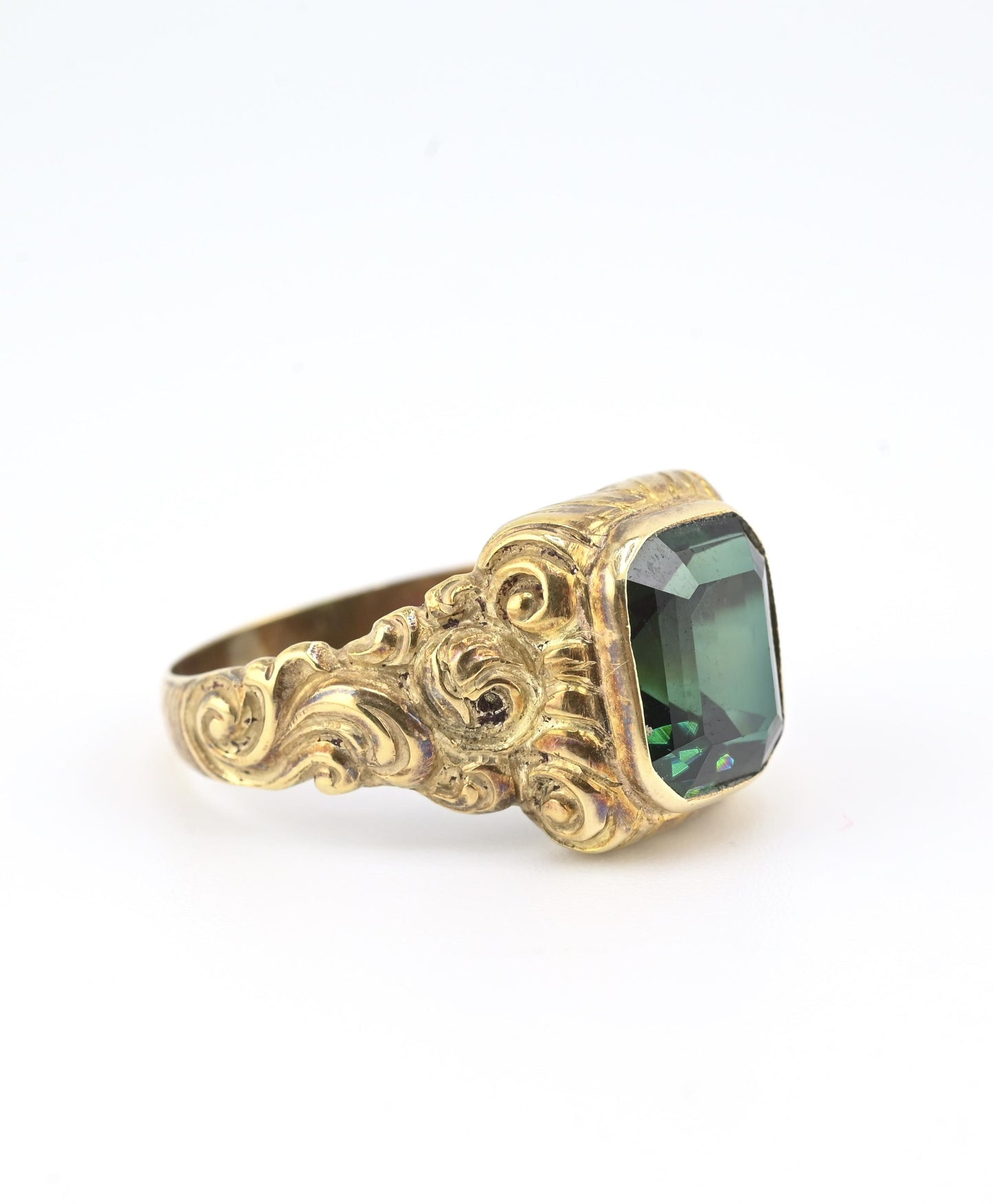 Victorian Style 14K Gold Ring with GIA Certified Green Spinel