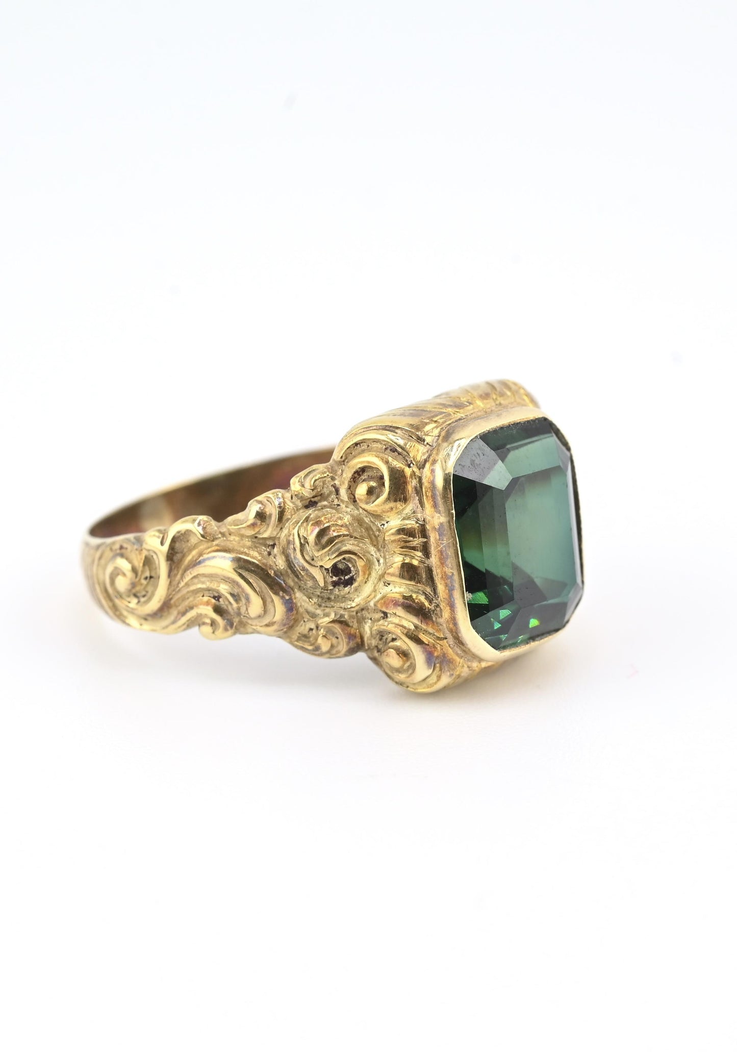 Victorian Style 14K Gold Ring with GIA Certified Green Spinel