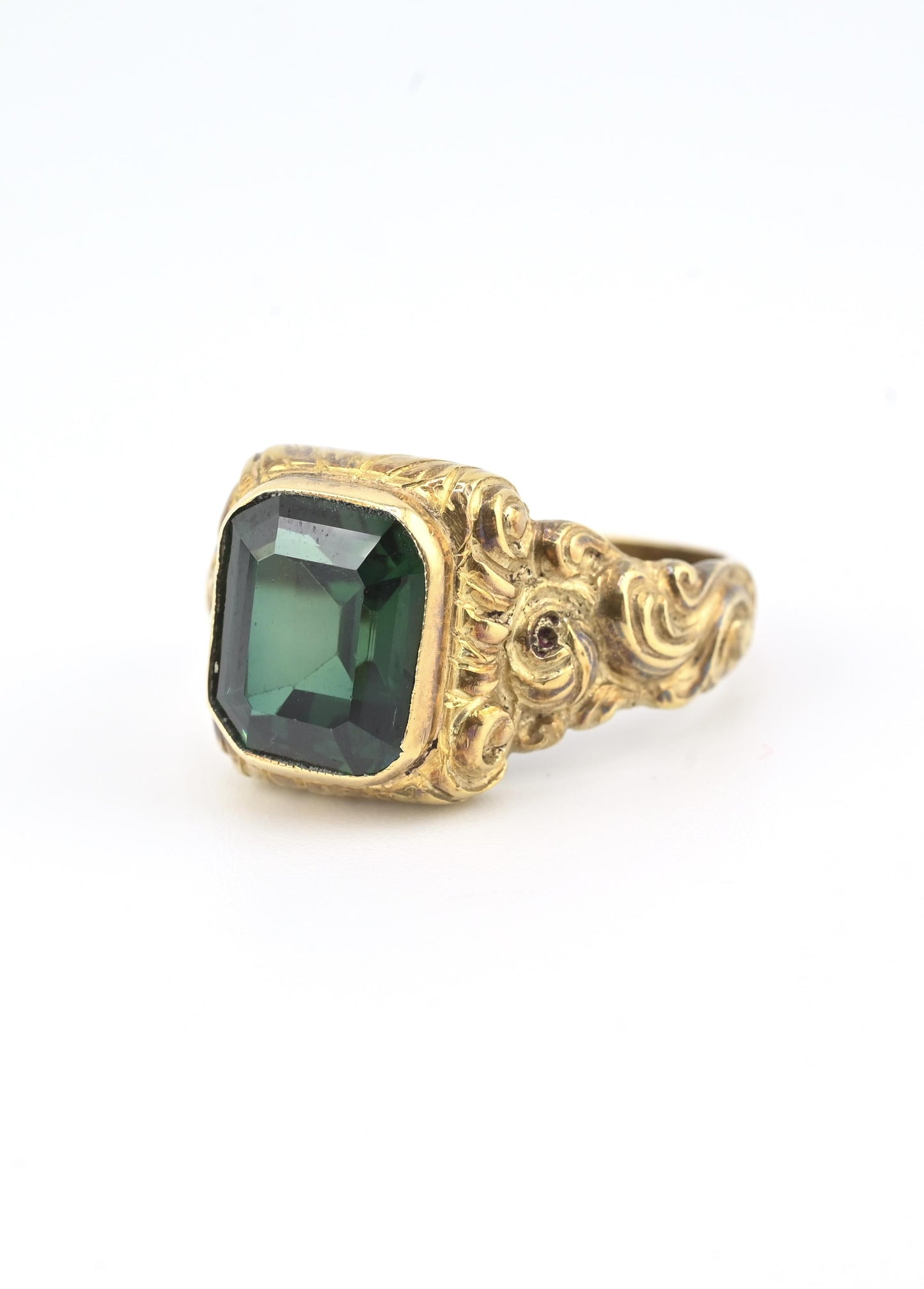 Victorian Style 14K Gold Ring with GIA Certified Green Spinel