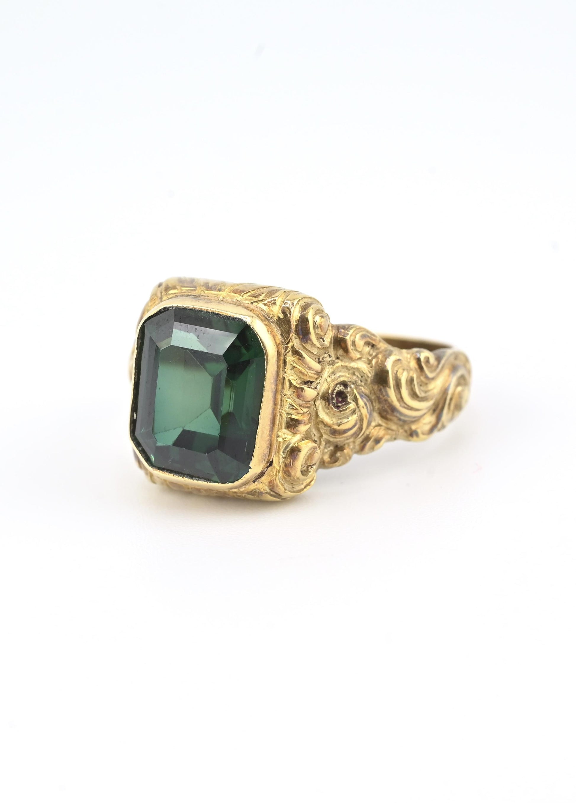 Victorian Style 14K Gold Ring with GIA Certified Green Spinel