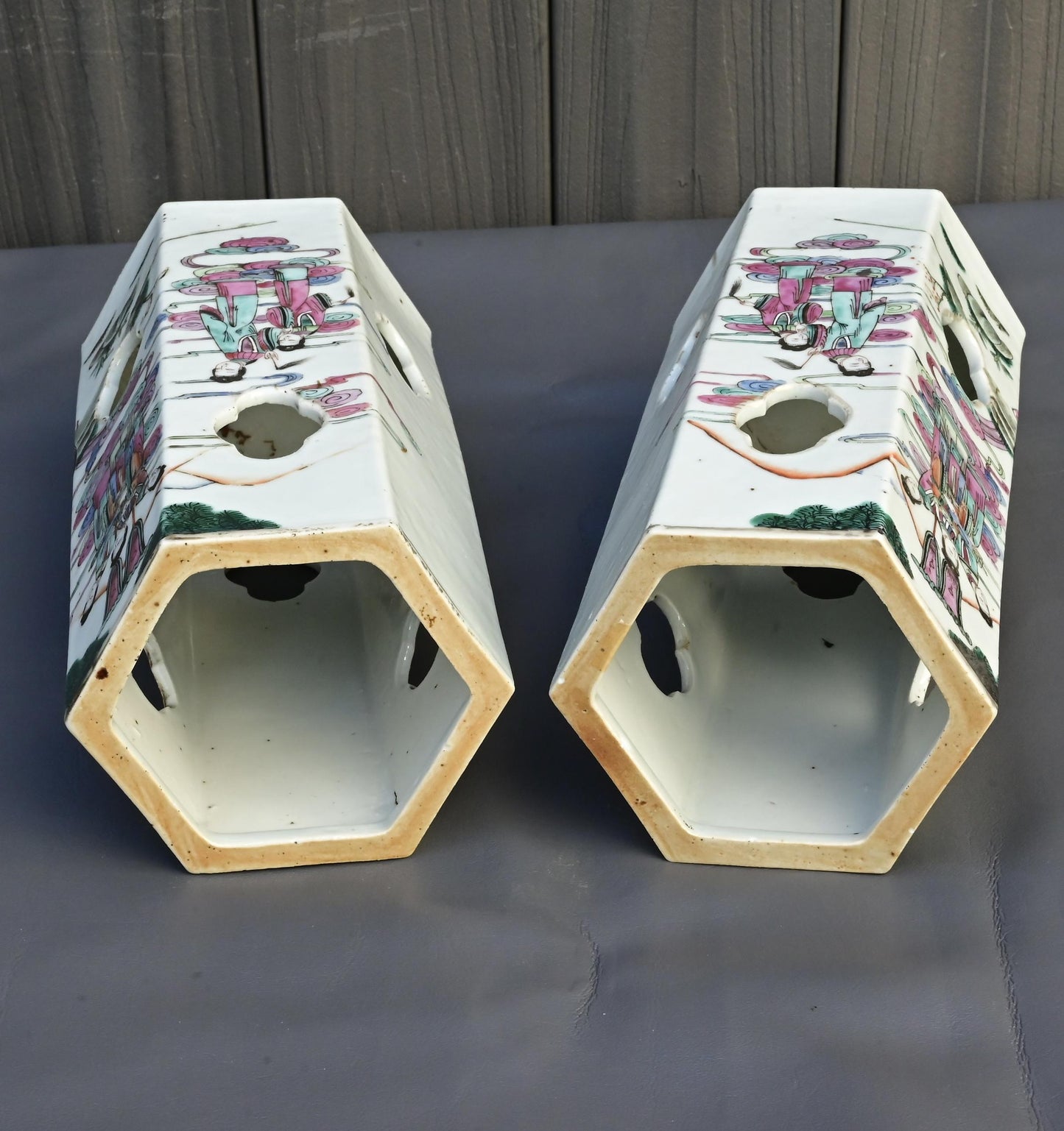 Pair of Antique Chinese Tongzhi Period Famille Rose Hat Stands, Mid-19th Century