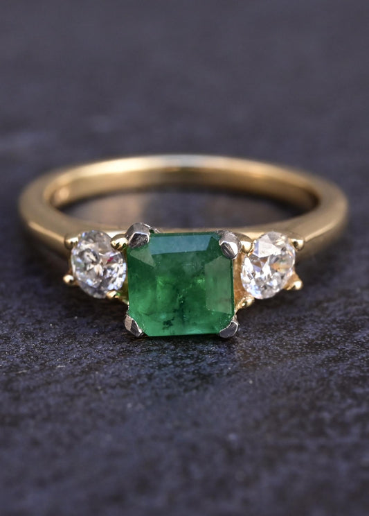 IGI Certified 14K Two-Tone Gold Emerald & Diamond Ring – .60ct Emerald, Size 4