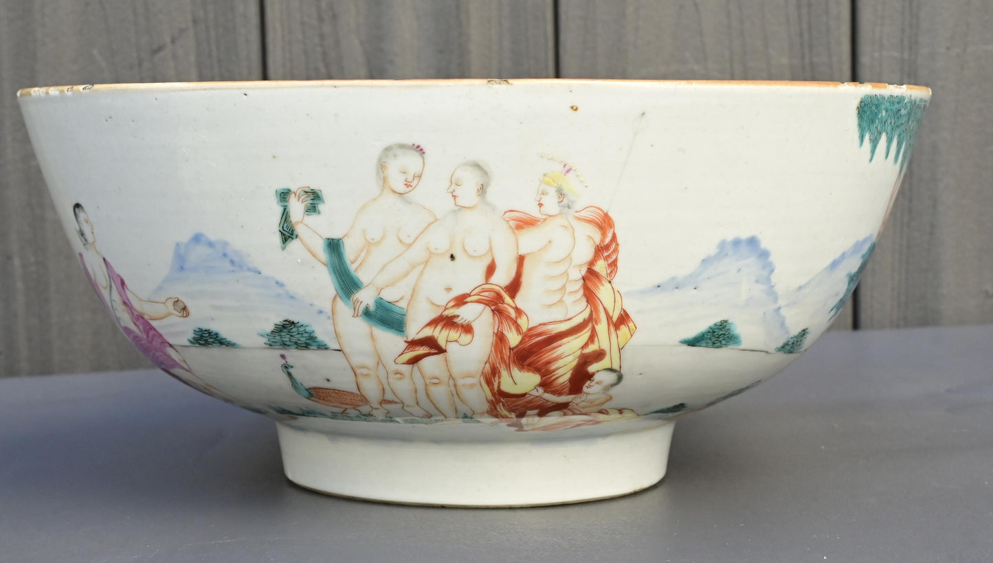 18th Century Chinese Export Famille Rose Porcelain Bowl with European Subject