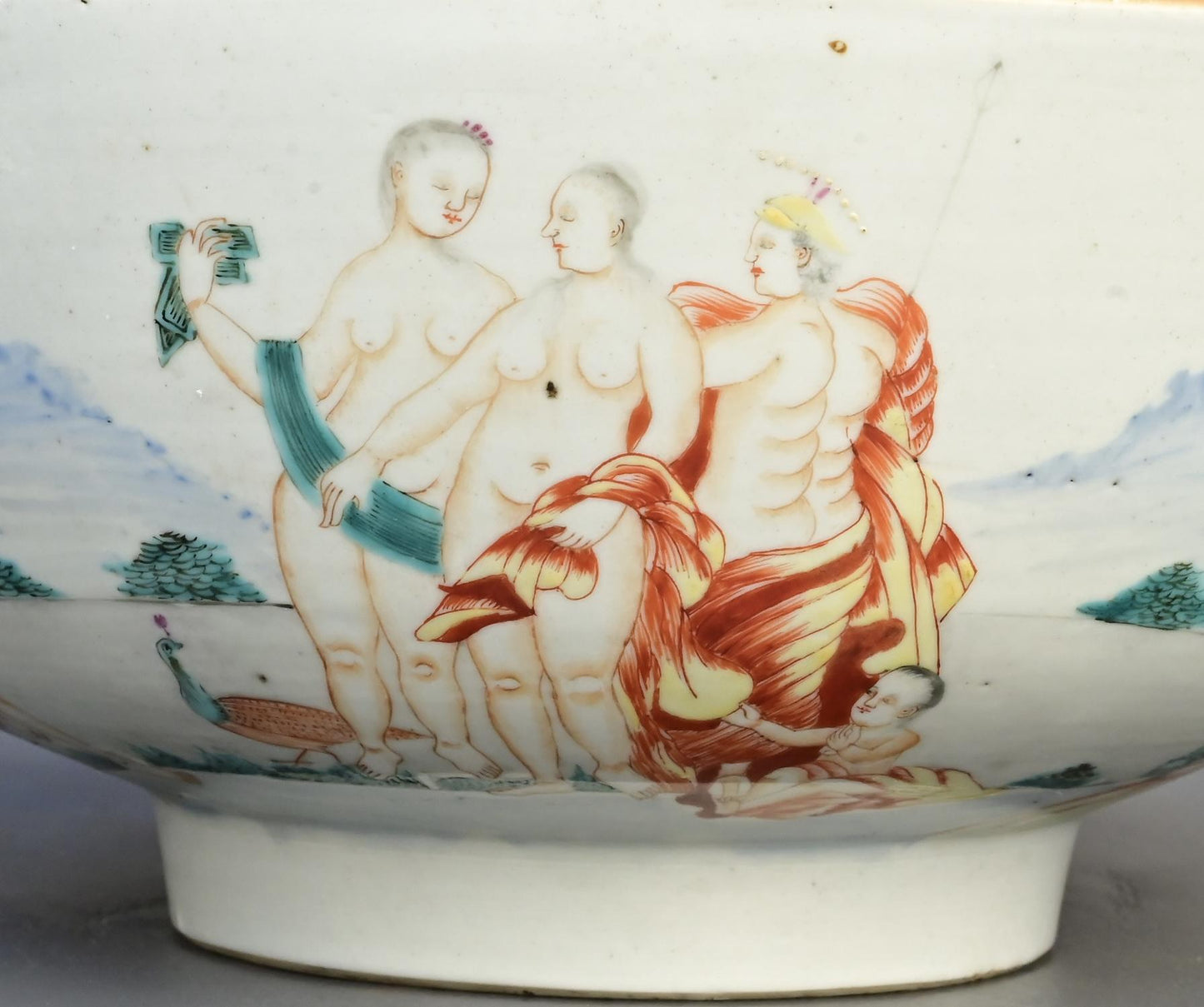 18th Century Chinese Export Famille Rose Porcelain Bowl with European Subject