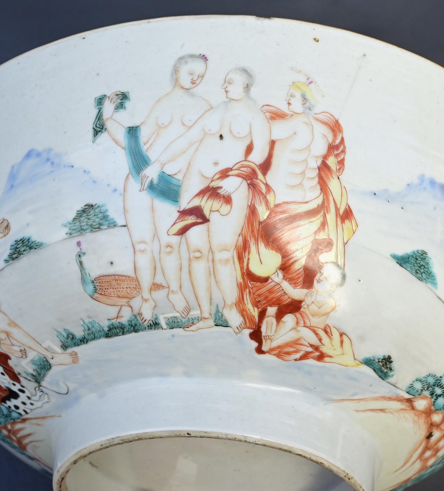 18th Century Chinese Export Famille Rose Porcelain Bowl with European Subject