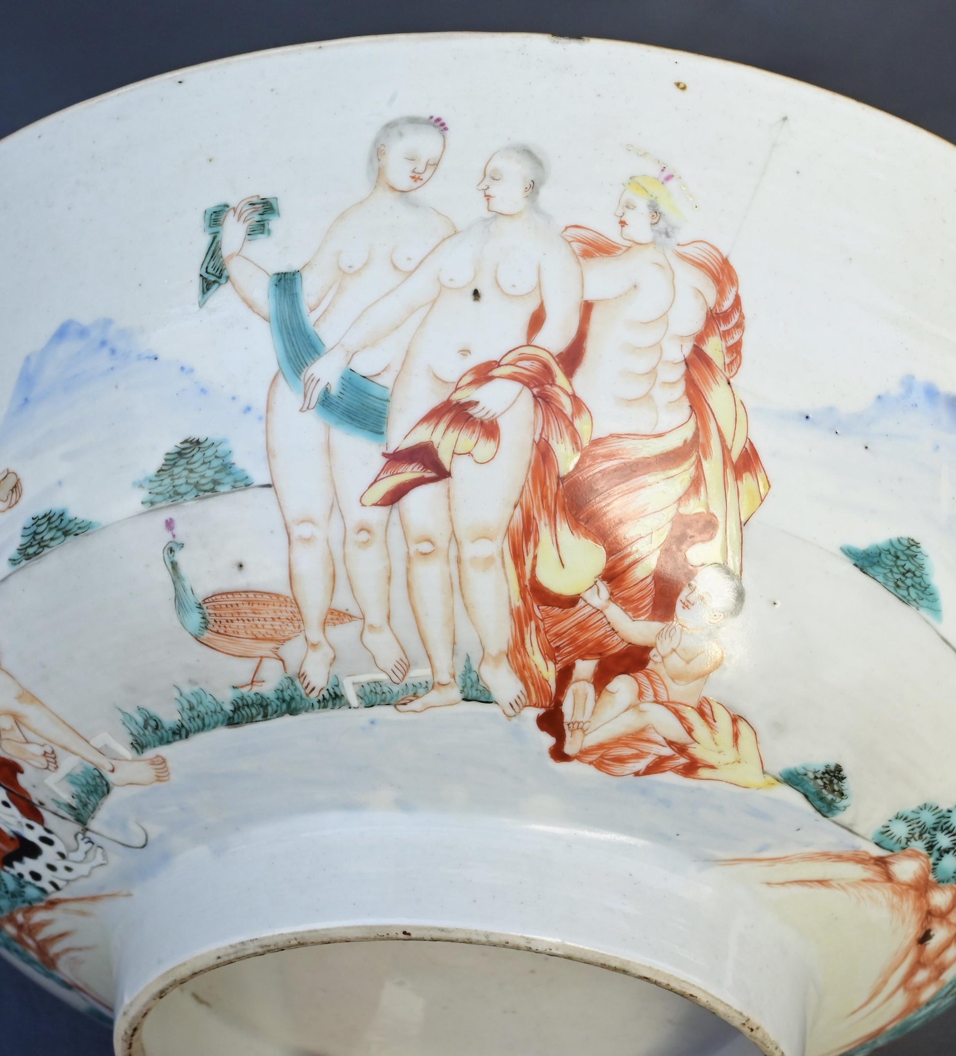 18th Century Chinese Export Famille Rose Porcelain Bowl with European Subject