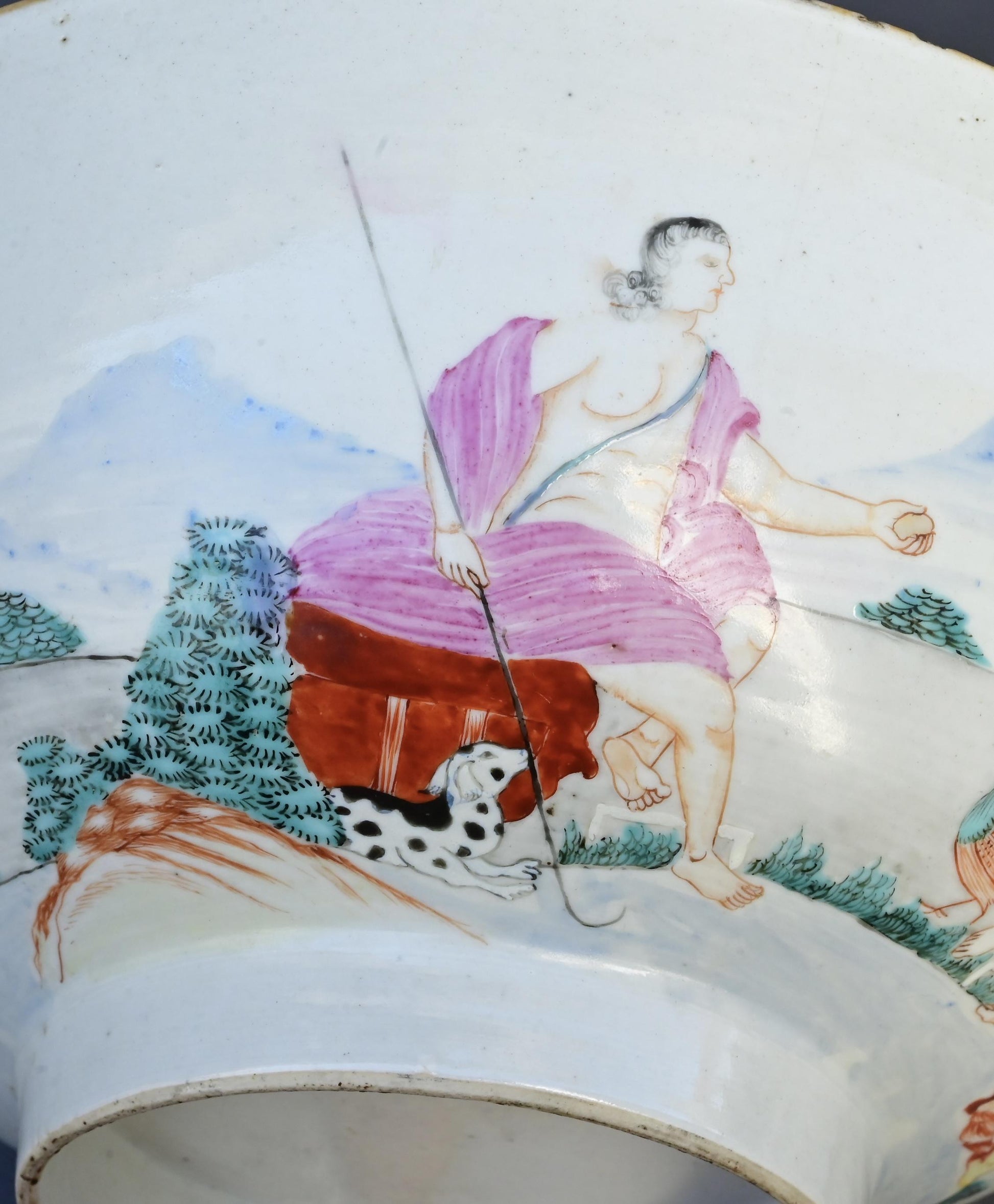 18th Century Chinese Export Famille Rose Porcelain Bowl with European Subject