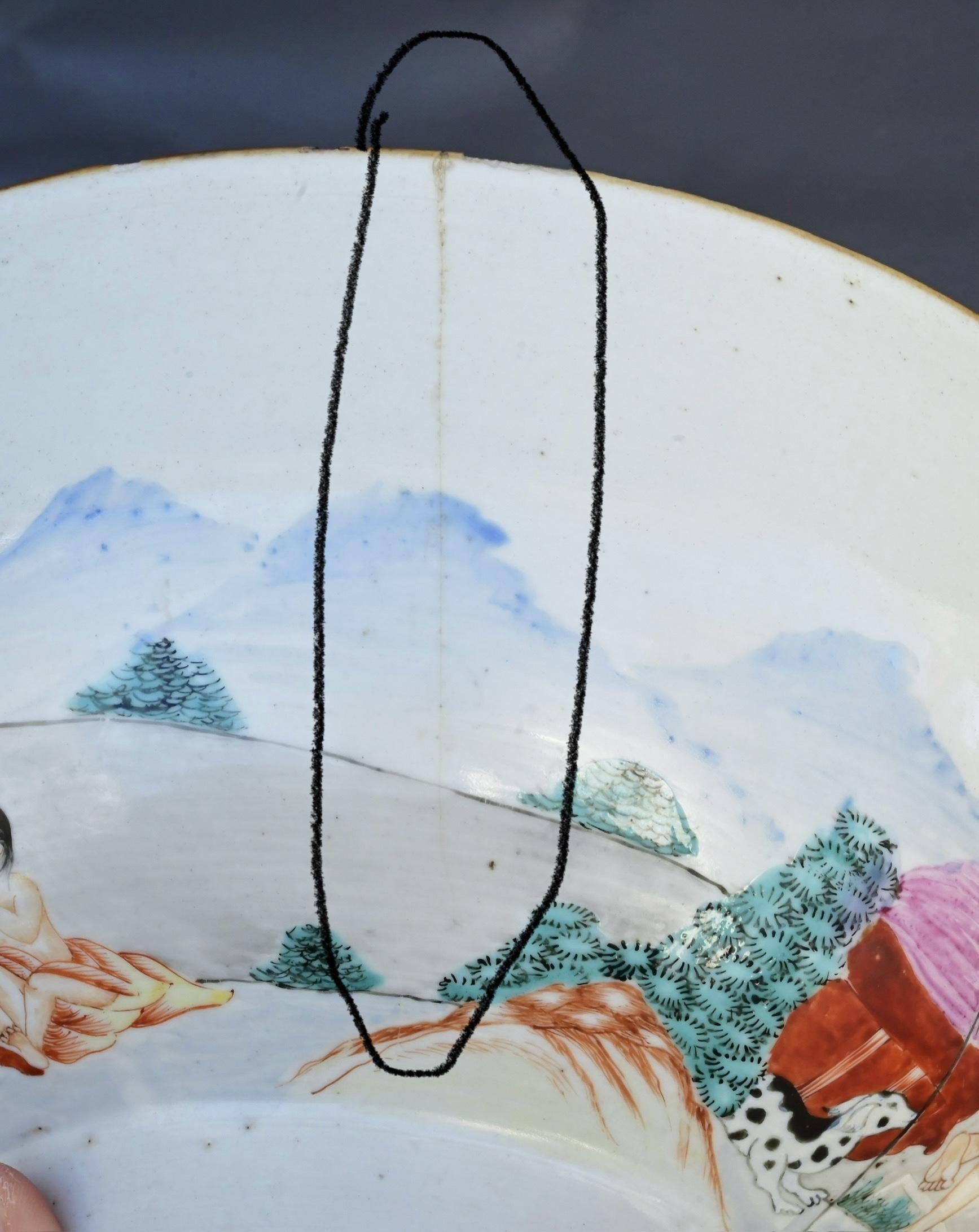 18th Century Chinese Export Famille Rose Porcelain Bowl with European Subject