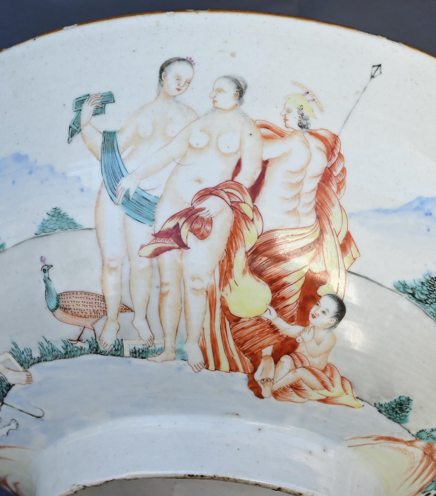 18th Century Chinese Export Famille Rose Porcelain Bowl with European Subject