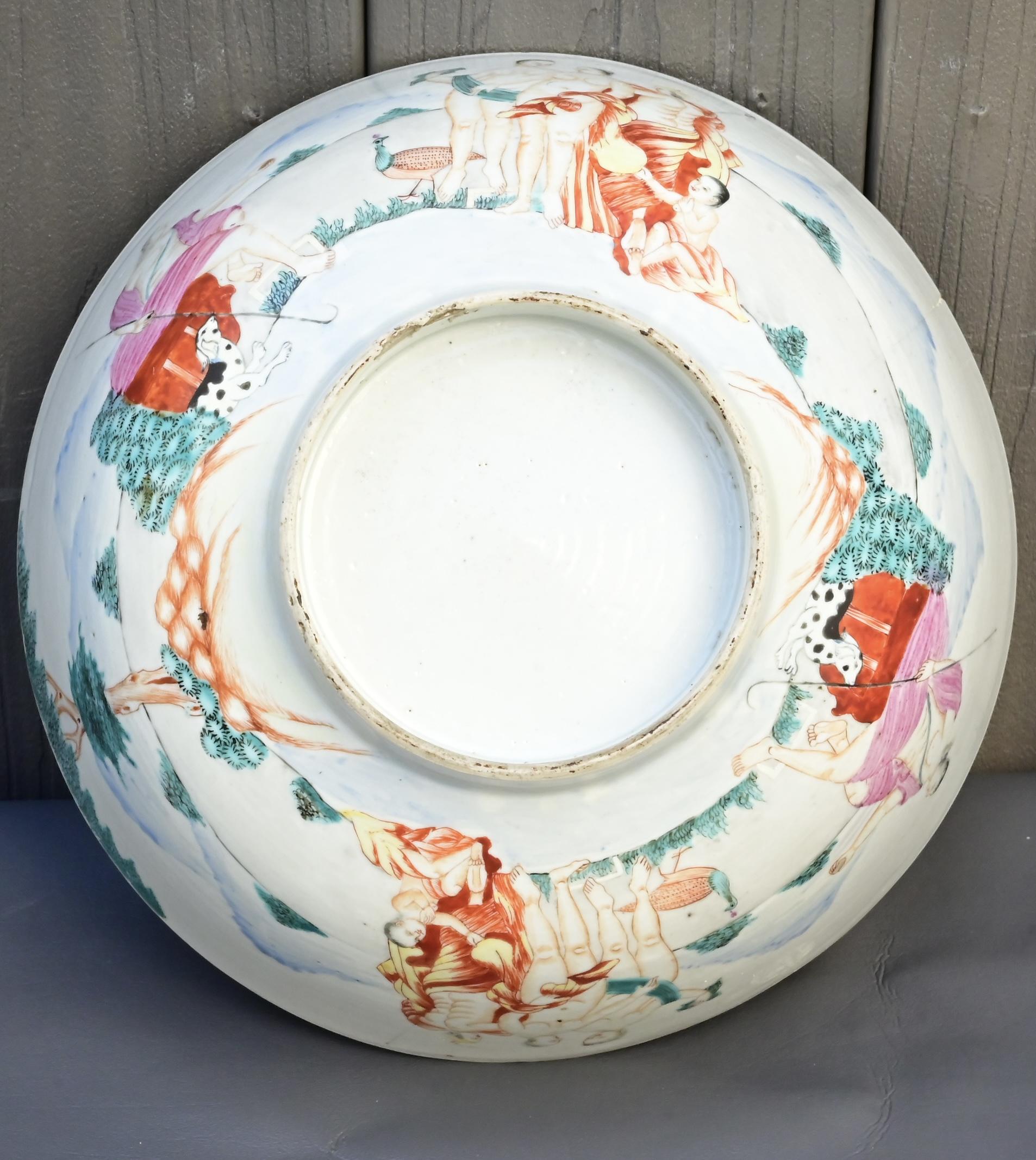 18th Century Chinese Export Famille Rose Porcelain Bowl with European Subject