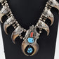 Navajo M. Tsosie Sterling Silver Necklace 125.26g Turquoise Coral Claw Naja