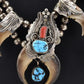 Navajo M. Tsosie Sterling Silver Necklace 125.26g Turquoise Coral Claw Naja
