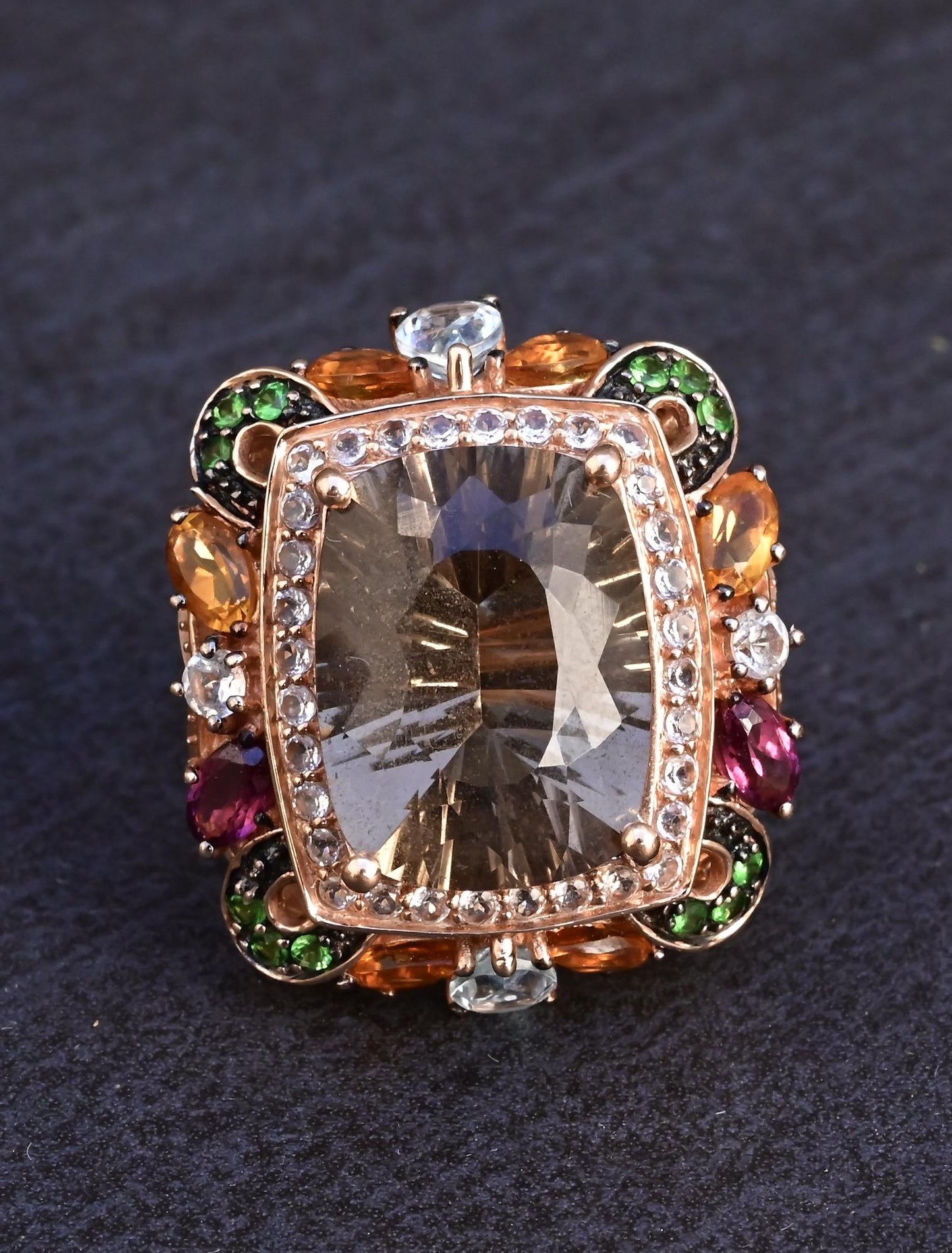 14K Rose Gold Levian Ring With Smokey Quartz Fine Beautiful Color Gemstones