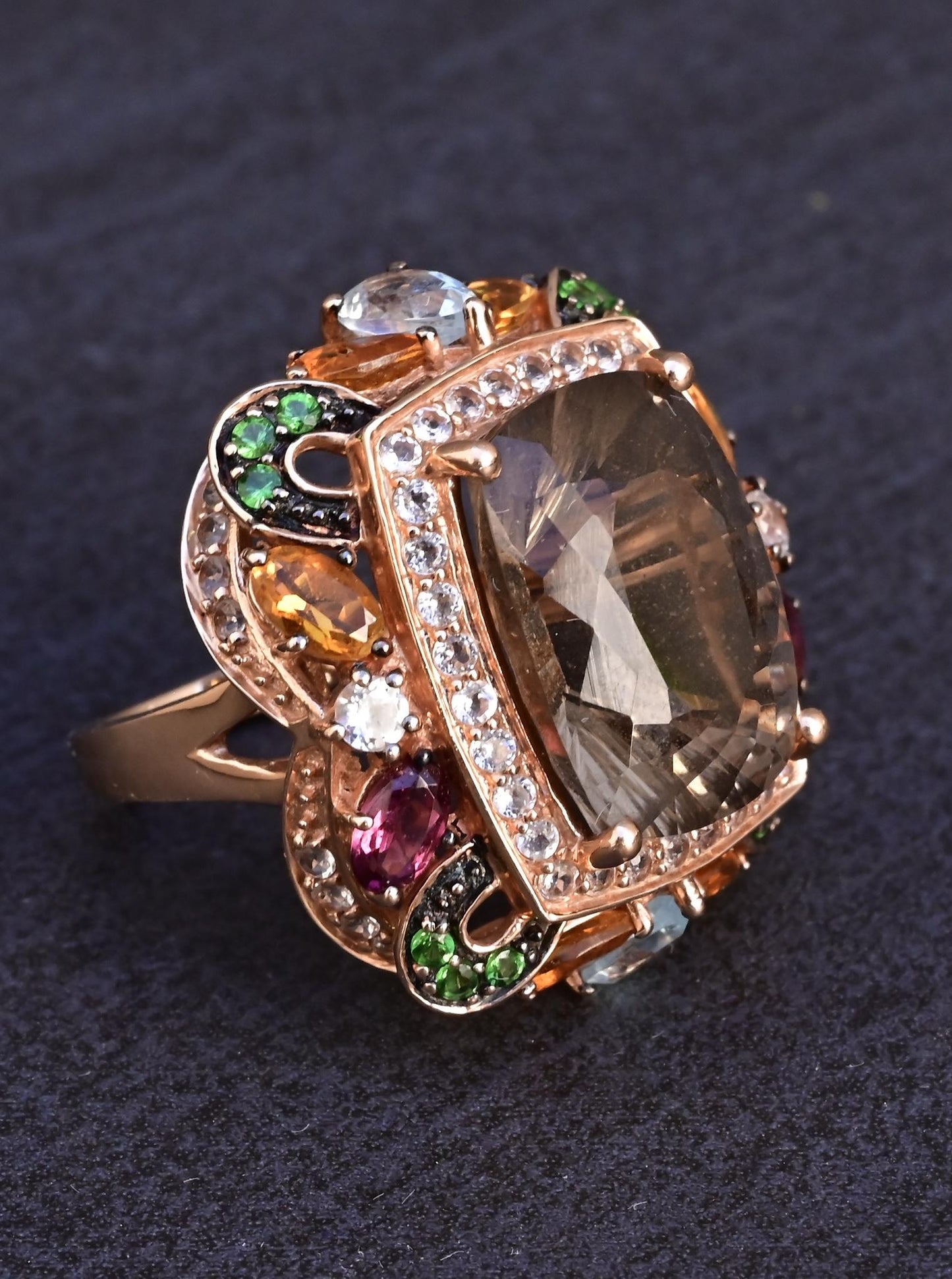 14K Rose Gold Levian Ring With Smokey Quartz Fine Beautiful Color Gemstones