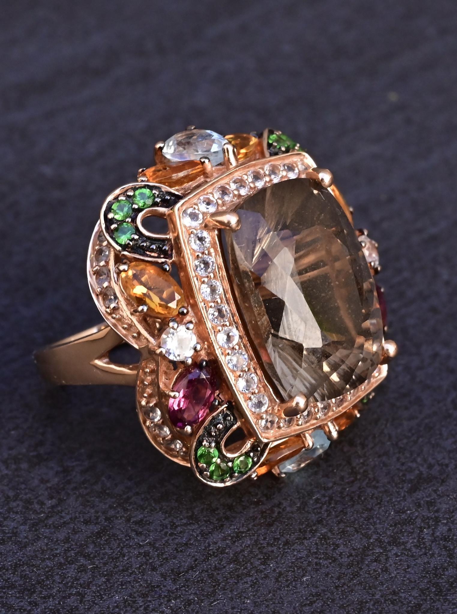 14K Rose Gold Levian Ring With Smokey Quartz Fine Beautiful Color Gemstones