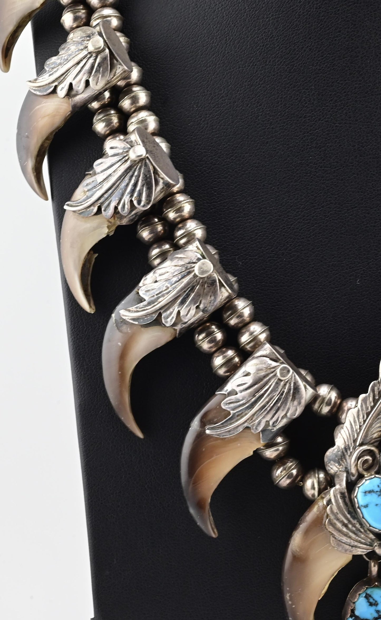 Navajo M. Tsosie Sterling Silver Necklace 125.26g Turquoise Coral Claw Naja