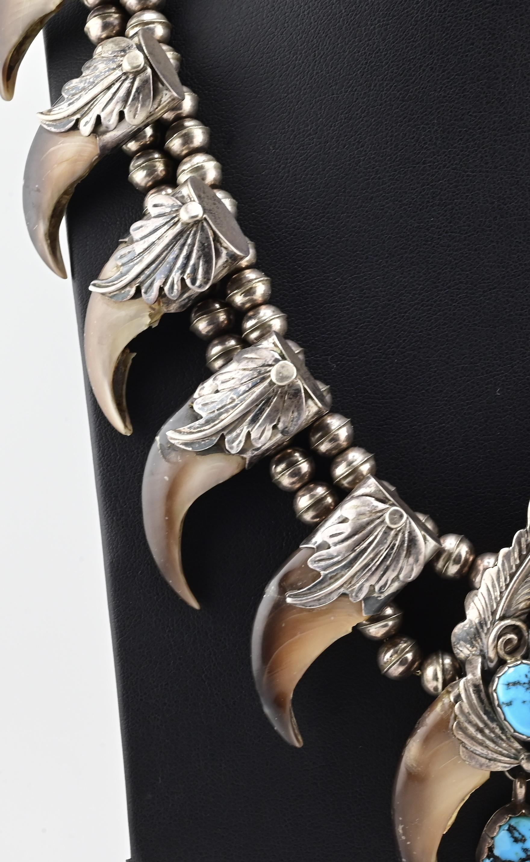 Navajo M. Tsosie Sterling Silver Necklace 125.26g Turquoise Coral Claw Naja