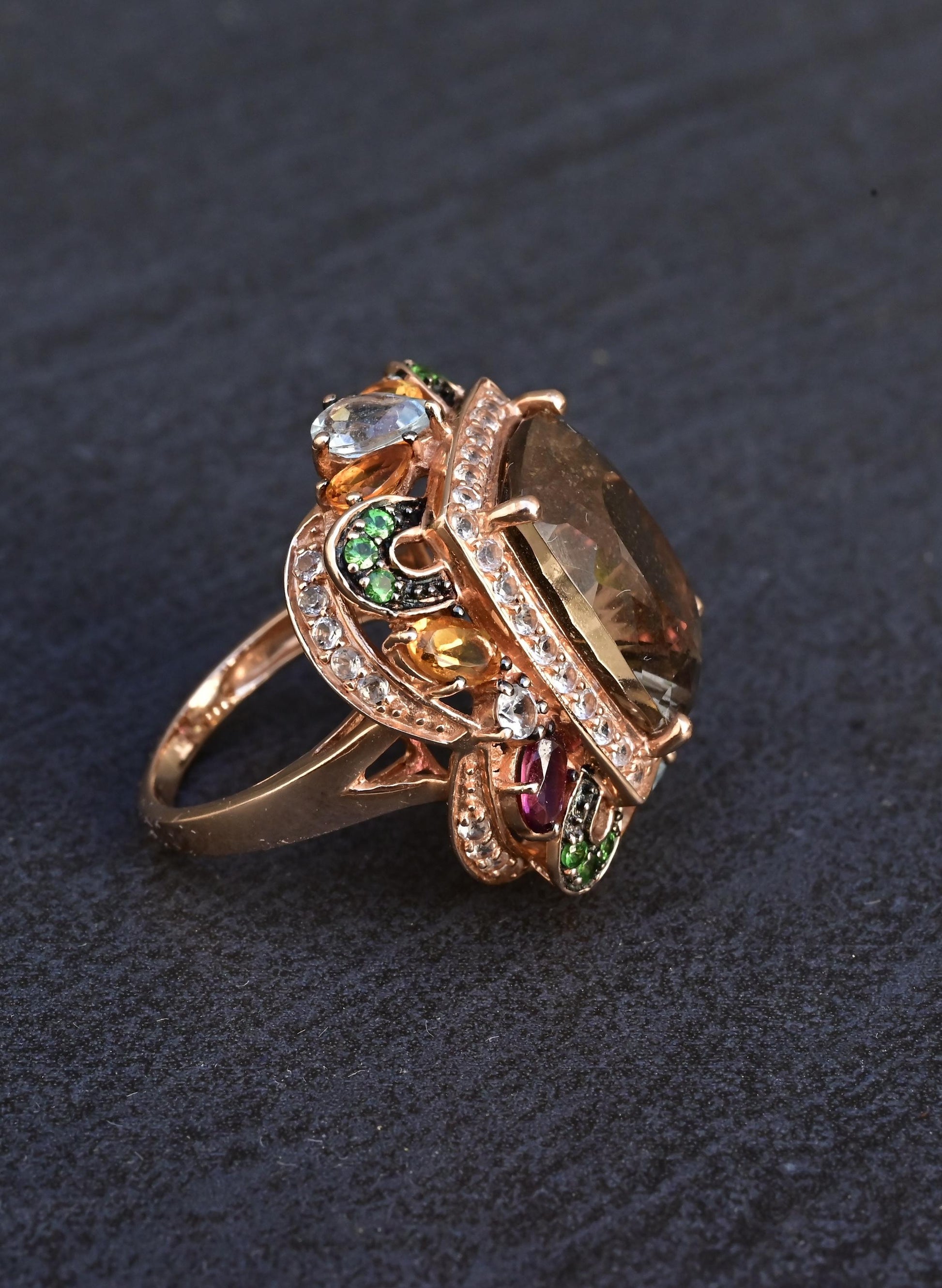 14K Rose Gold Levian Ring With Smokey Quartz Fine Beautiful Color Gemstones