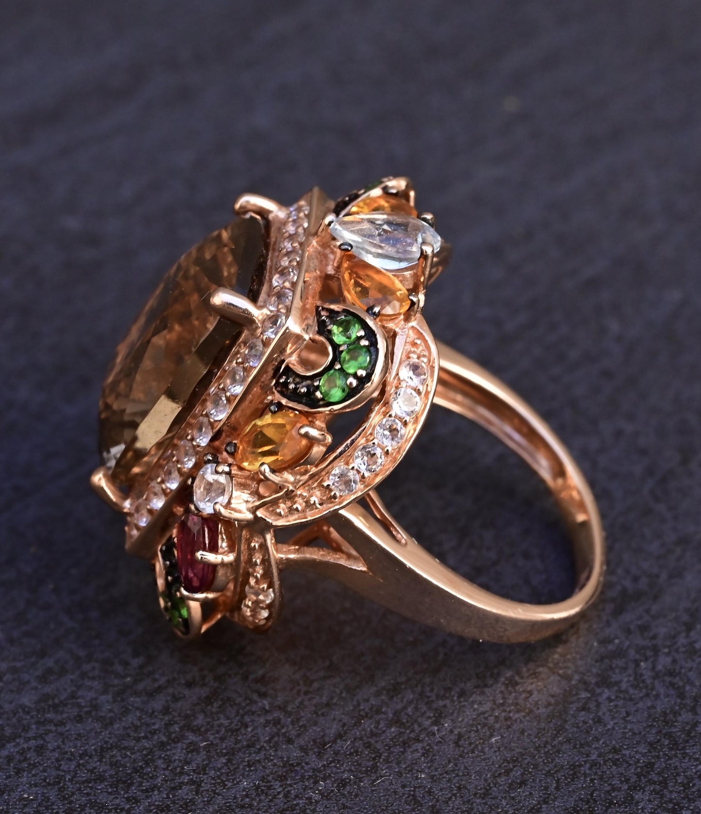 14K Rose Gold Levian Ring With Smokey Quartz Fine Beautiful Color Gemstones